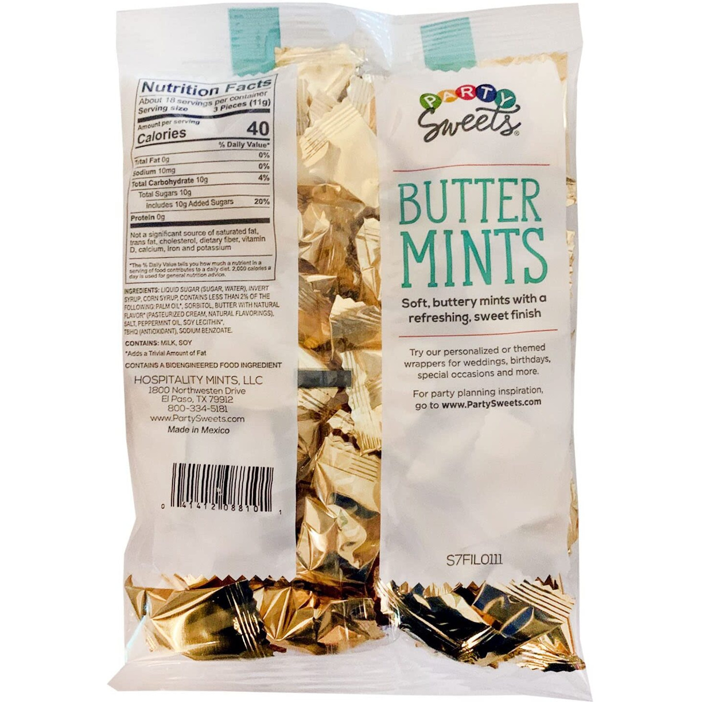 Party Sweets By Hospitality Mints Metallic Gold Buttermints, 7-Ounce Bags (Pack Of 6)
