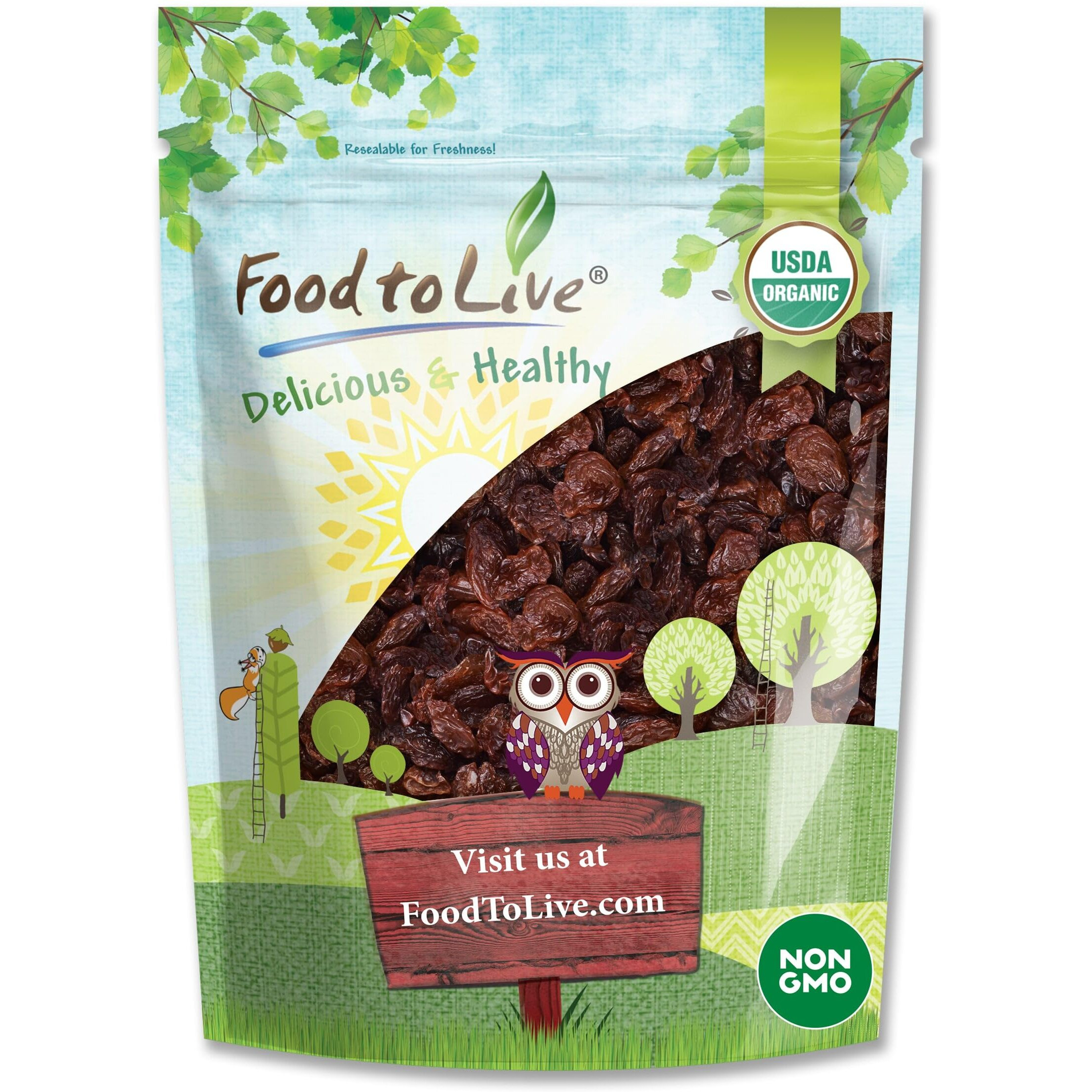 Food To Live Organic Sultana Raisins, 12 Ounces - Non-Gmo, Unsweetened, Unsulfured, Lightly Coated With Organic Sunflower Oil, Vegan, Paleo Friendly, Bulk. No Sugar Added. Vitis Vinifera Linne