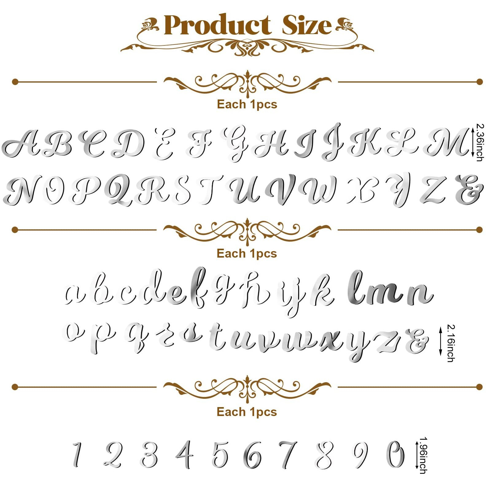 Jspupifip 64 Pcs Acrylic Letters Cake Alphabet Numbers Topper, Mirror Number 0-9 And Alphabet A-Z Personalized Cake Picks Decor Anniversary Wedding Baby Shower Party Supplies(Silver)