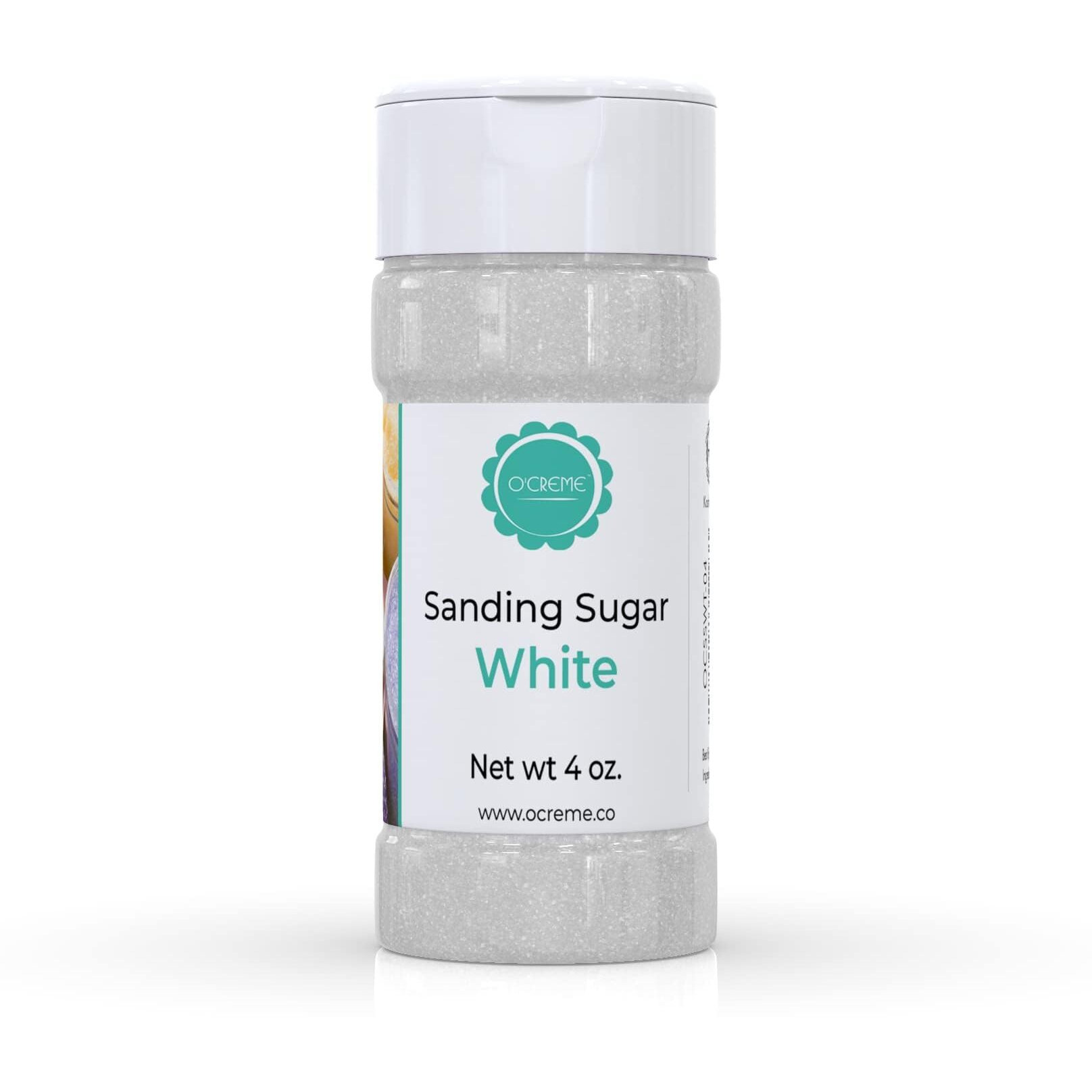 Ocreme Sanding Sugar For Cookie Decorating - Eye-Catching White Sugar Crystals For Unique Cake Toppings - Extra Sugar For Cake Toppings, Cupcakes And Cookies - Ideal Decoration Solution - 4 Ounce, White