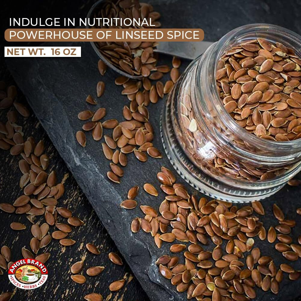 Angel Brand Linseed Flax Seeds 16 Oz Pouch - Nutritional Powerhouse Of Flaxseed Spice - Perfect For Smoothie, Yogurt, Oatmeal & Salads