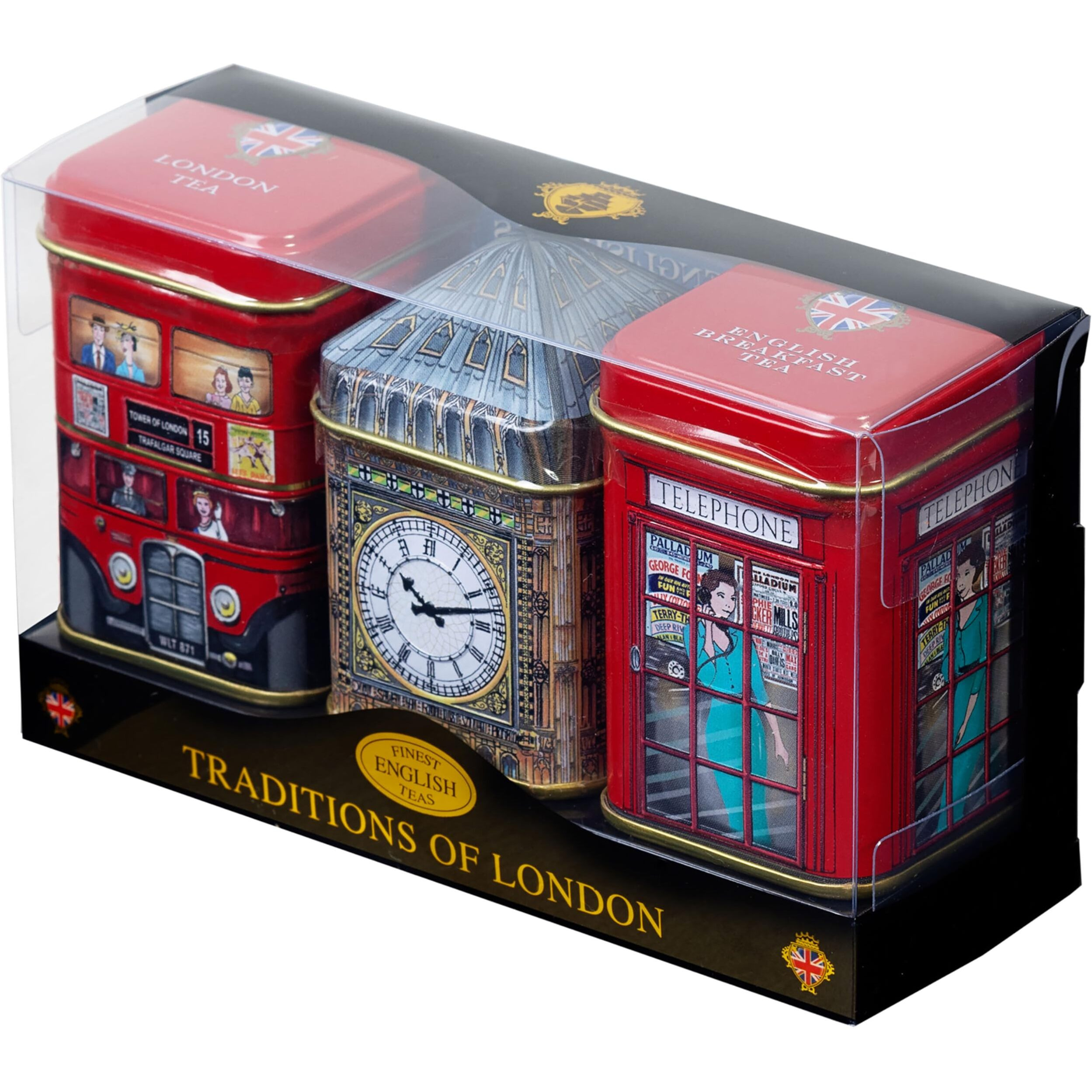 British London Sights Tea Tins With Fine English Breakfast Tea, British Souvenir, Big Ben, Uk Foods (Loose Leaves)
