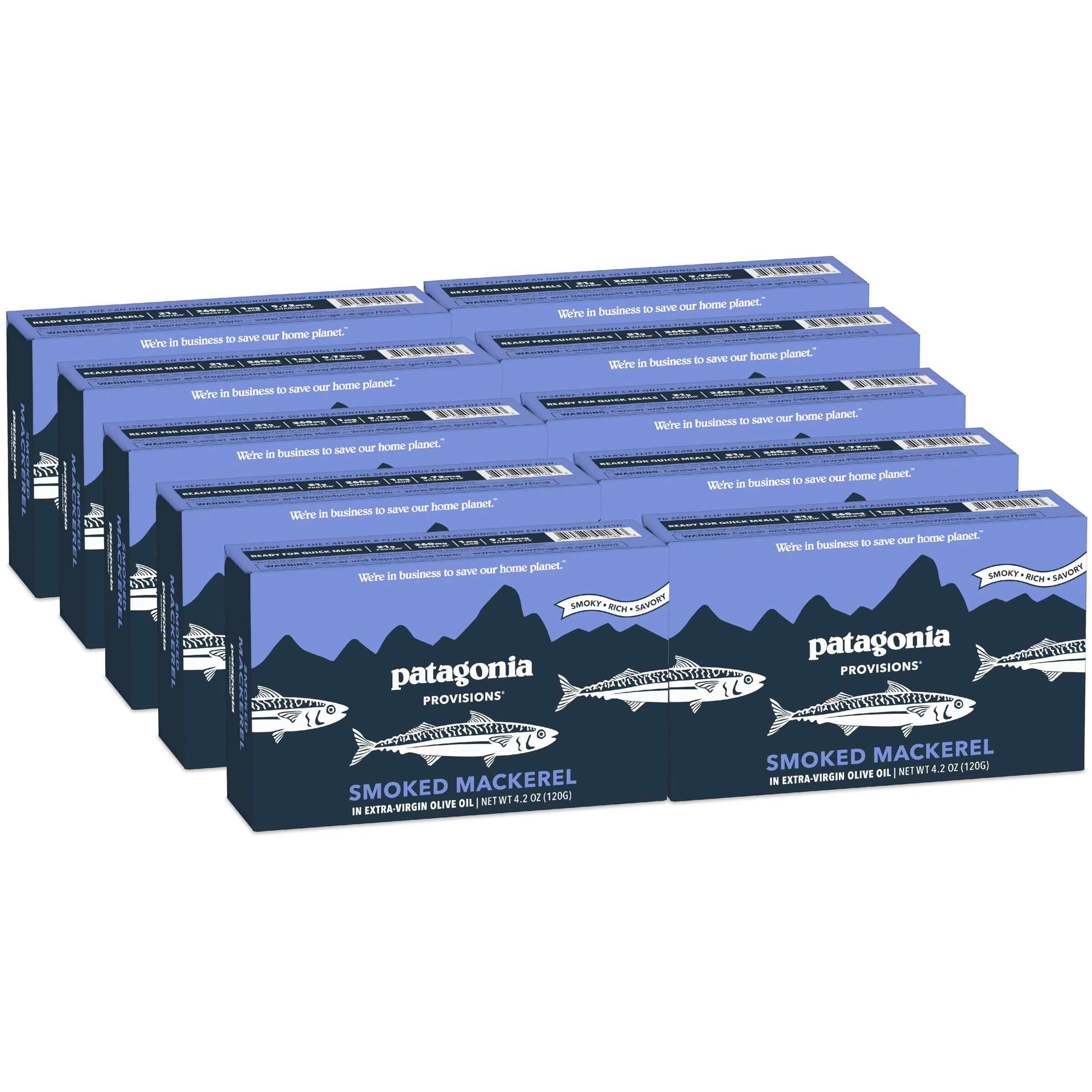 Patagonia Provisions Smoked Wild Mackerel | Responsibly Sourced In Spain | 22G Protein Per Tin & Gluten Free | 10-Pack