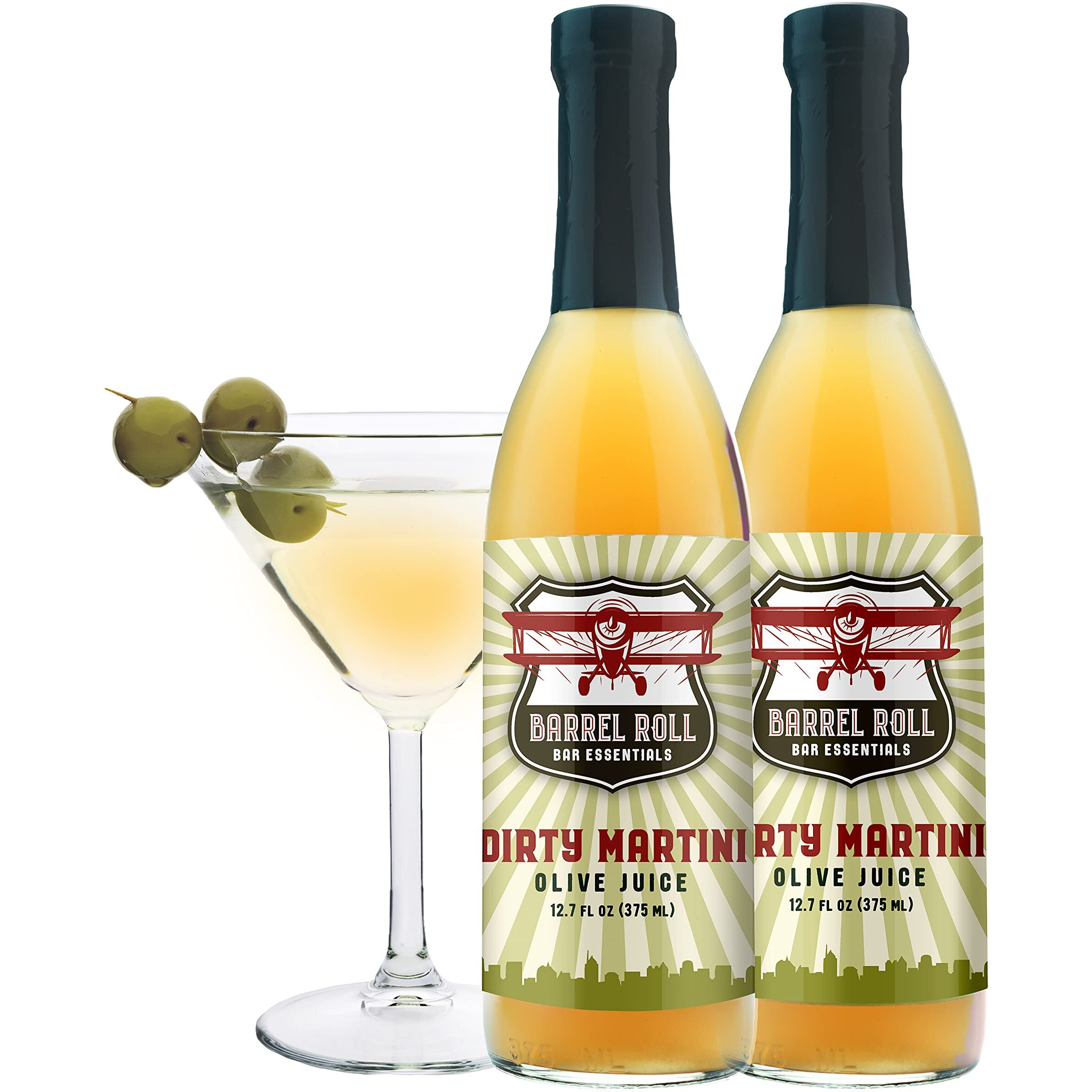 Barrel Roll Bar Essentials Cocktail Mixers - Dirty Martini Mix - Olive Brine - Handcrafted In The Usa - Small Batch Drink Mix - Olive Juice - 25.4 Ounce Martini Juice Bottle - Vodka Gin Vermouth Mixer