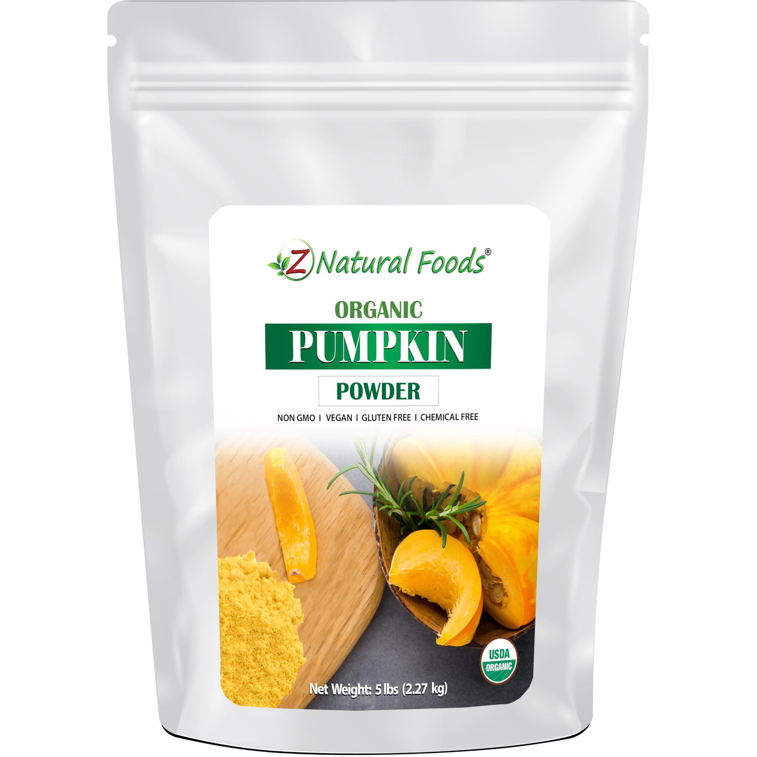 Z Natural Foods Organic Pumpkin Powder - Pure Powdered Pumpkin For Delicious Pumpkin Spice Latte, Baking, Smoothies, Juice, Puree - Dried Sweet Vegan Pumpkin Powder, Gluten Free, Kosher, 5 Lbs