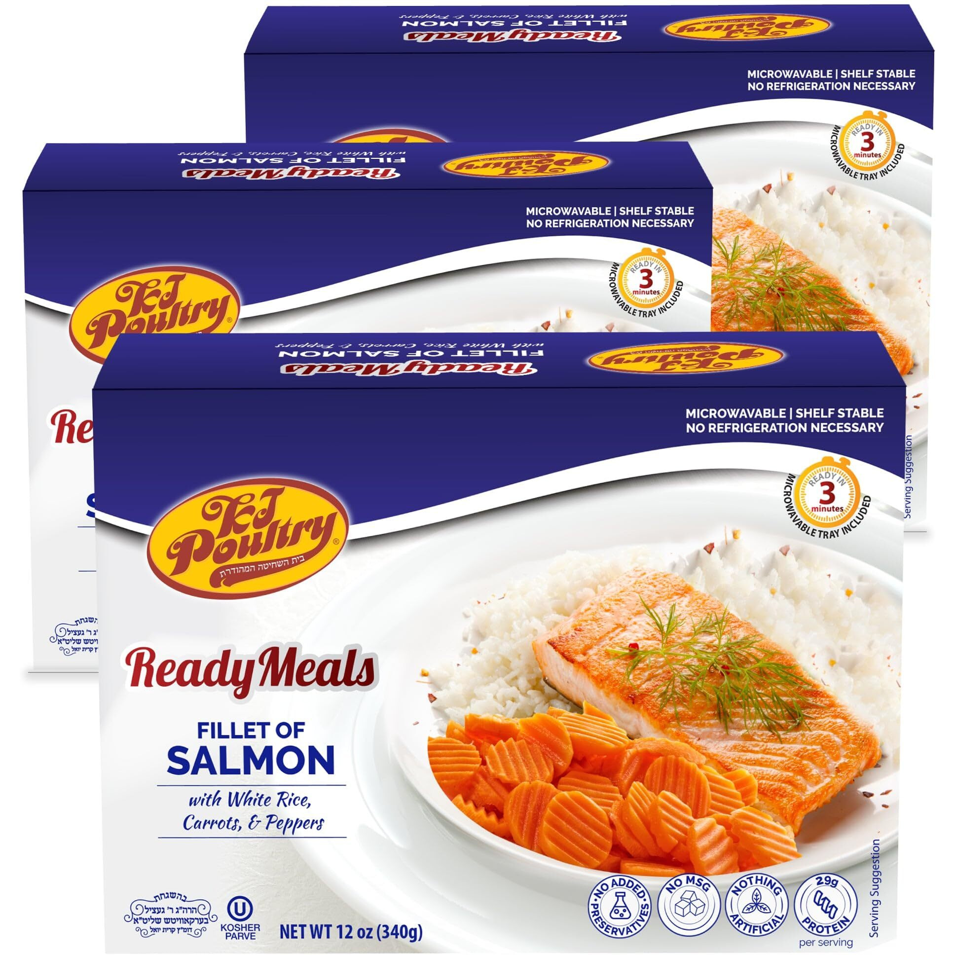Kosher Salmon Fillet Fish, Parve Mre Meal Ready To Eat, Protein Food (3 Pack) Prepared Entree Fully Cooked, Shelf Stable Microwave Dinner - Travel Military Camping, Emergency Survival Prepping Supply