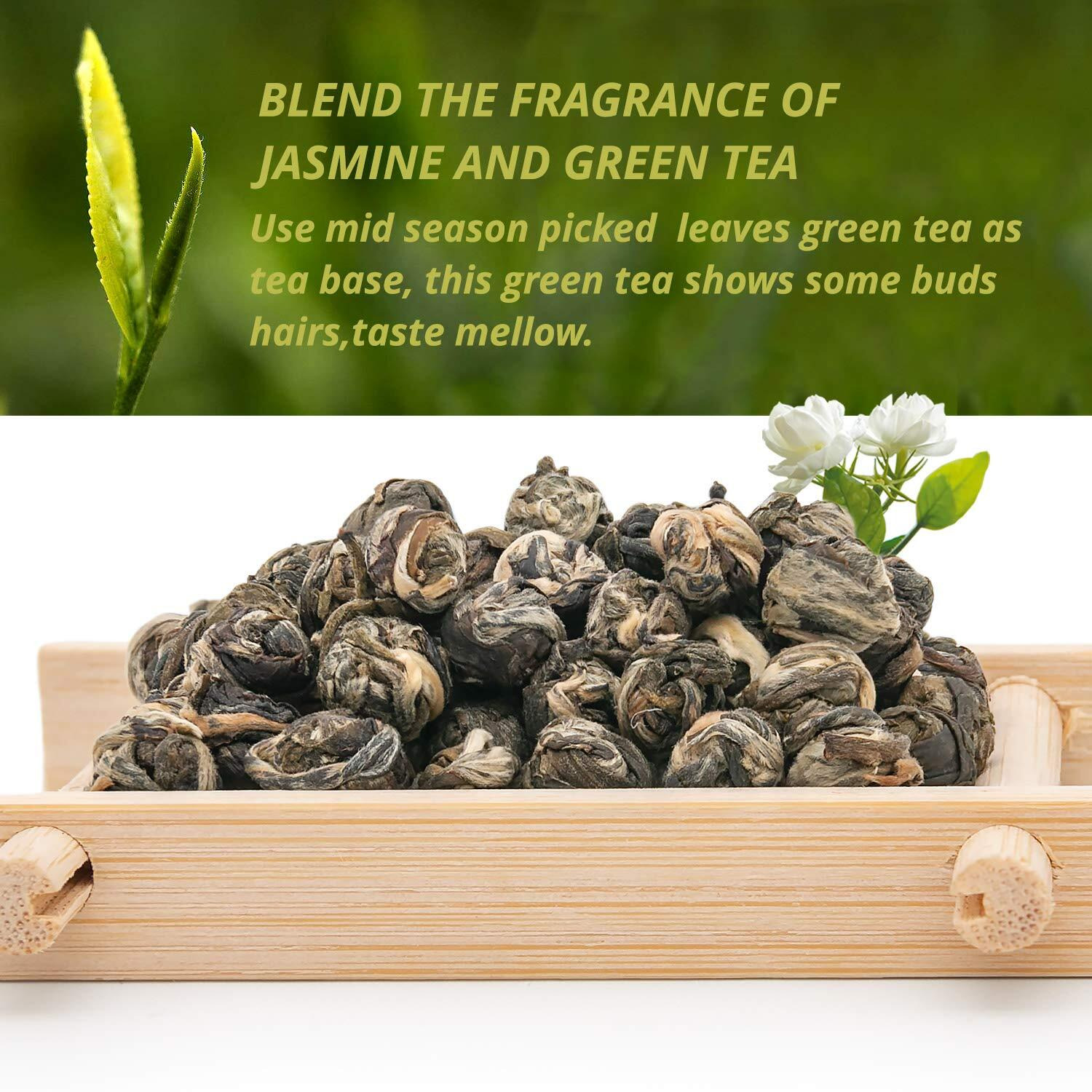 Oriarm Dragon Pearls Jasmine Green Tea Loose Leaf - 250G Jasmine Pearl Tea - 2Nd Grade - Resealable Bag