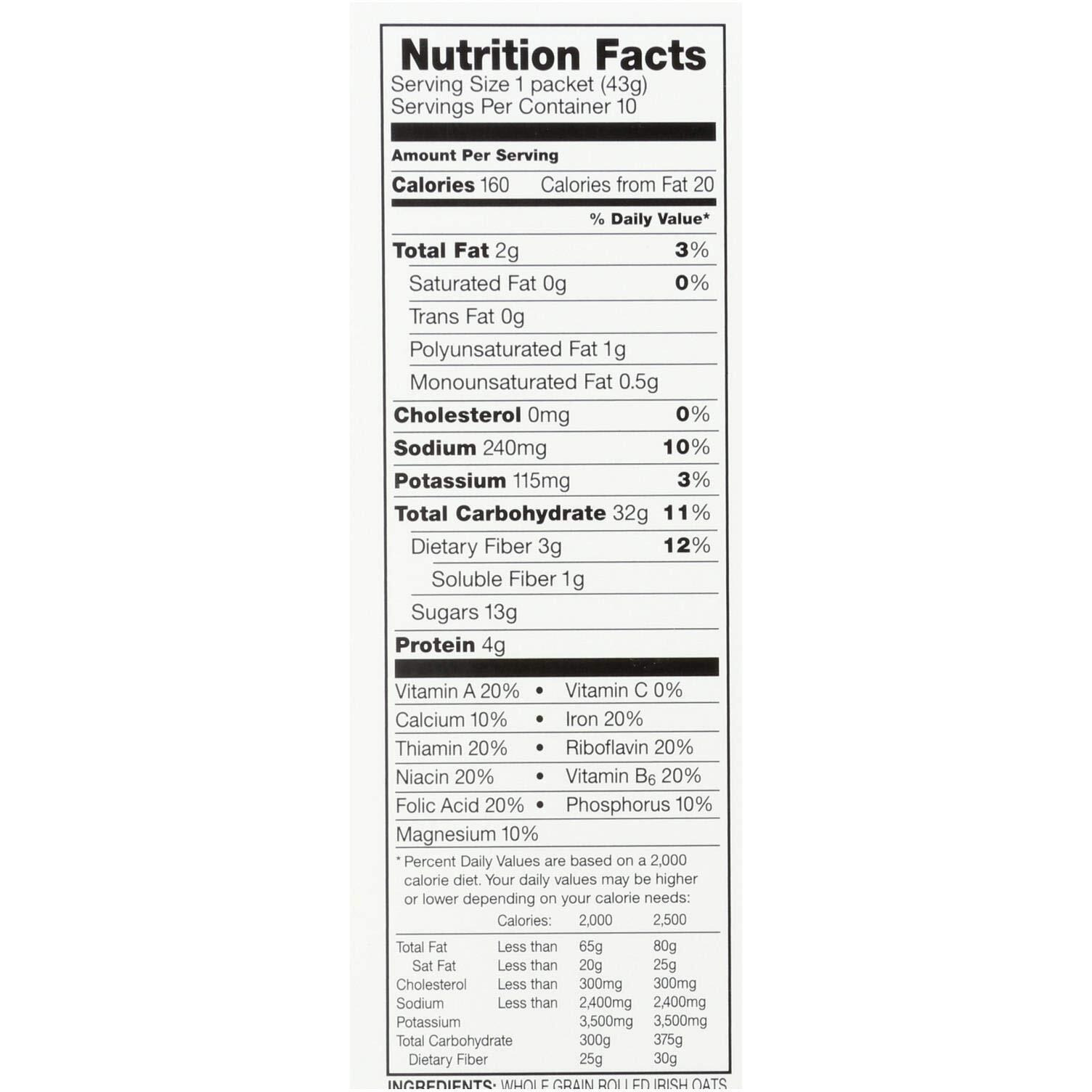 Mccann's Instant Irish Oatmeal, Maple And Brown Sugar Flavor, 10 Count (Pack Of 12)