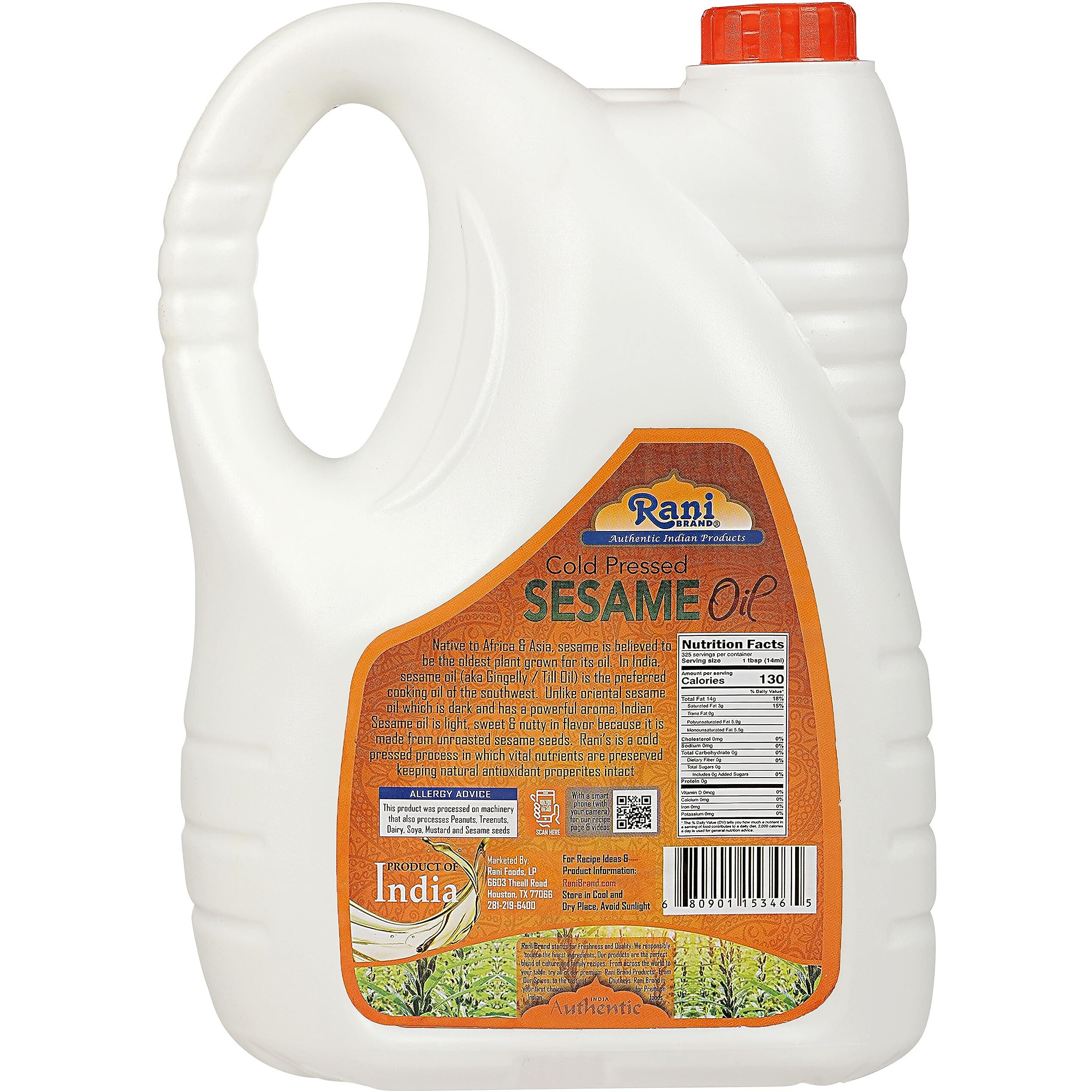 Rani Sesame Oil 169 Ounce (5 Liter) Cold Pressed | 100% Natural | Non-Gmo | Kosher | Vegan | Gluten Free