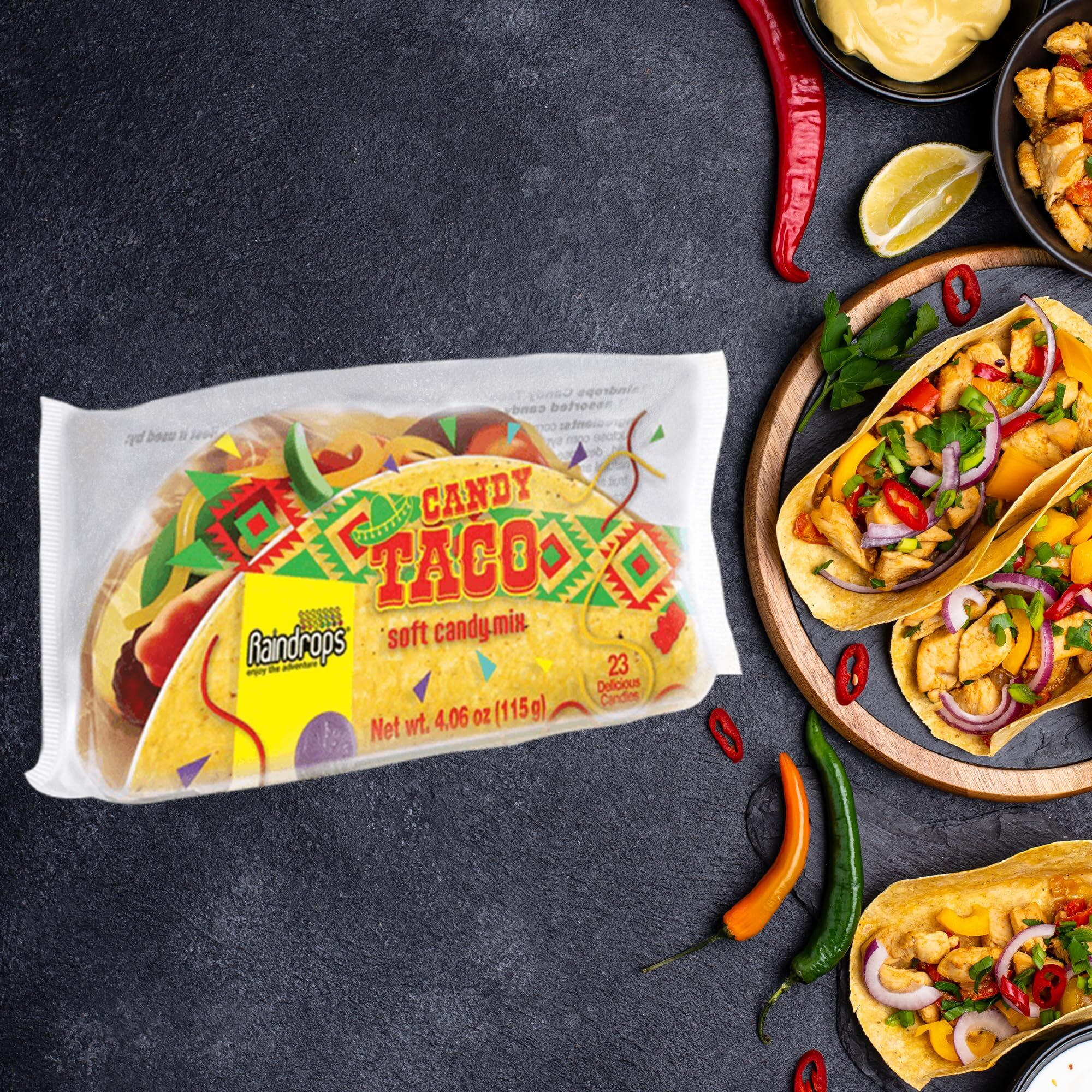 Raindrops - Gummy Candy Taco - Yummy Gummy Food Looks Just Like A Taco - Unique And Edible - Mens Stocking Stuffer Ideas - (4.0 Oz)