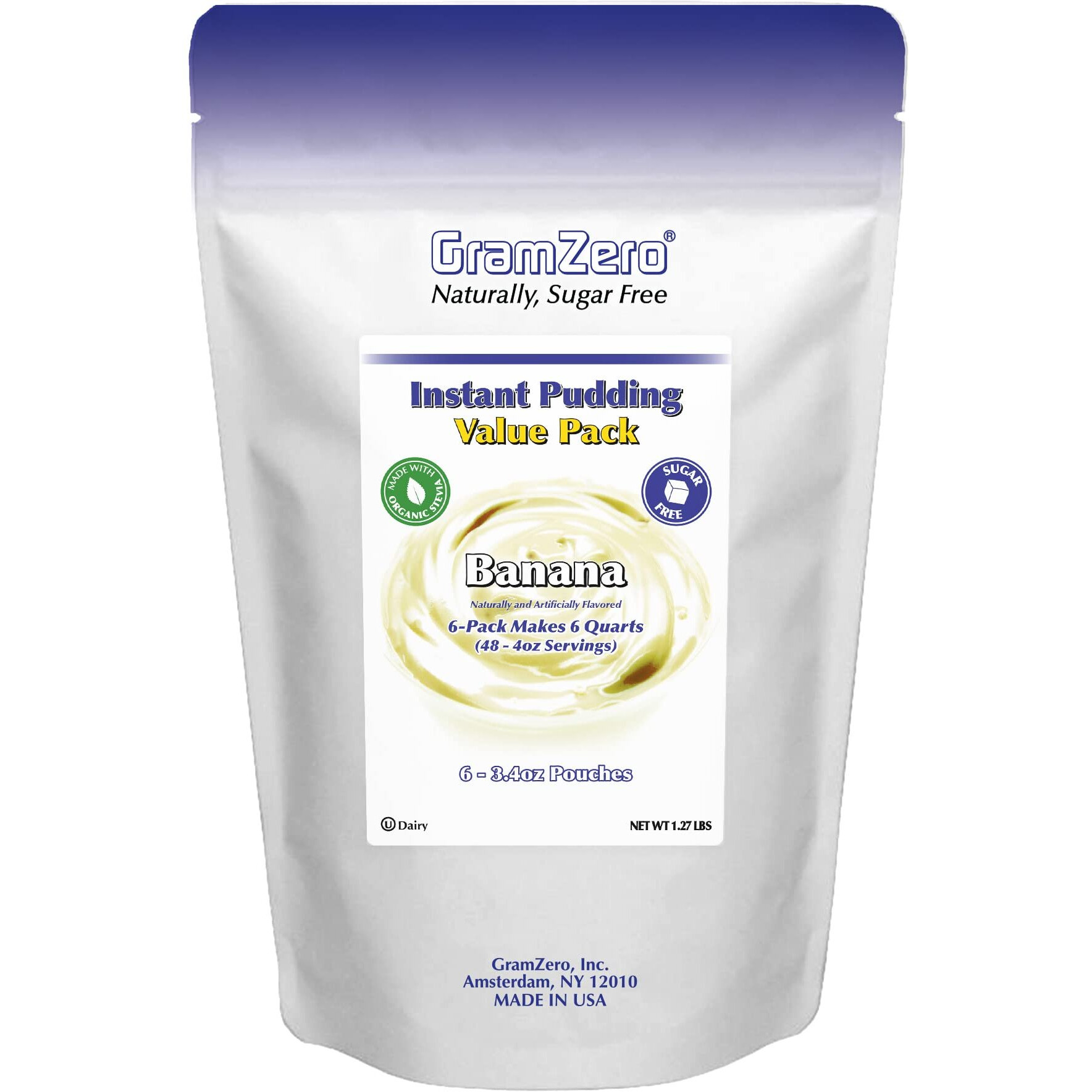 Gramzero Banana Sugar Free Pudding Mix 6-Pack, Great For Nutrition Club Meal Replacement Shakes, Low Calorie Dessert, Stevia Sweetened