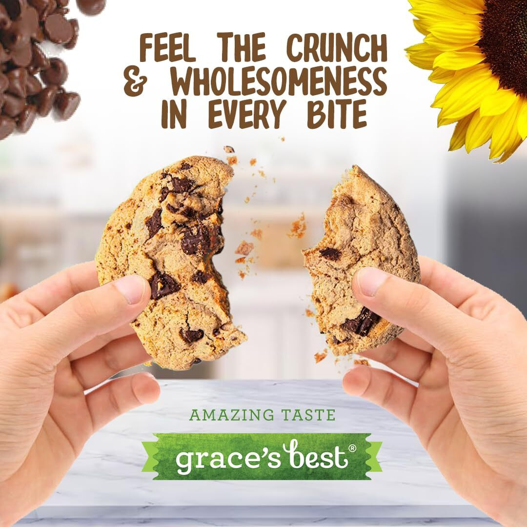 Graces Best Cookies - Sweet And Crunchy Small Snack Made With Natural, Quality Ingredients - Sunflower Seeds And Chocolate Chips - Pack Of 4 (12Oz)