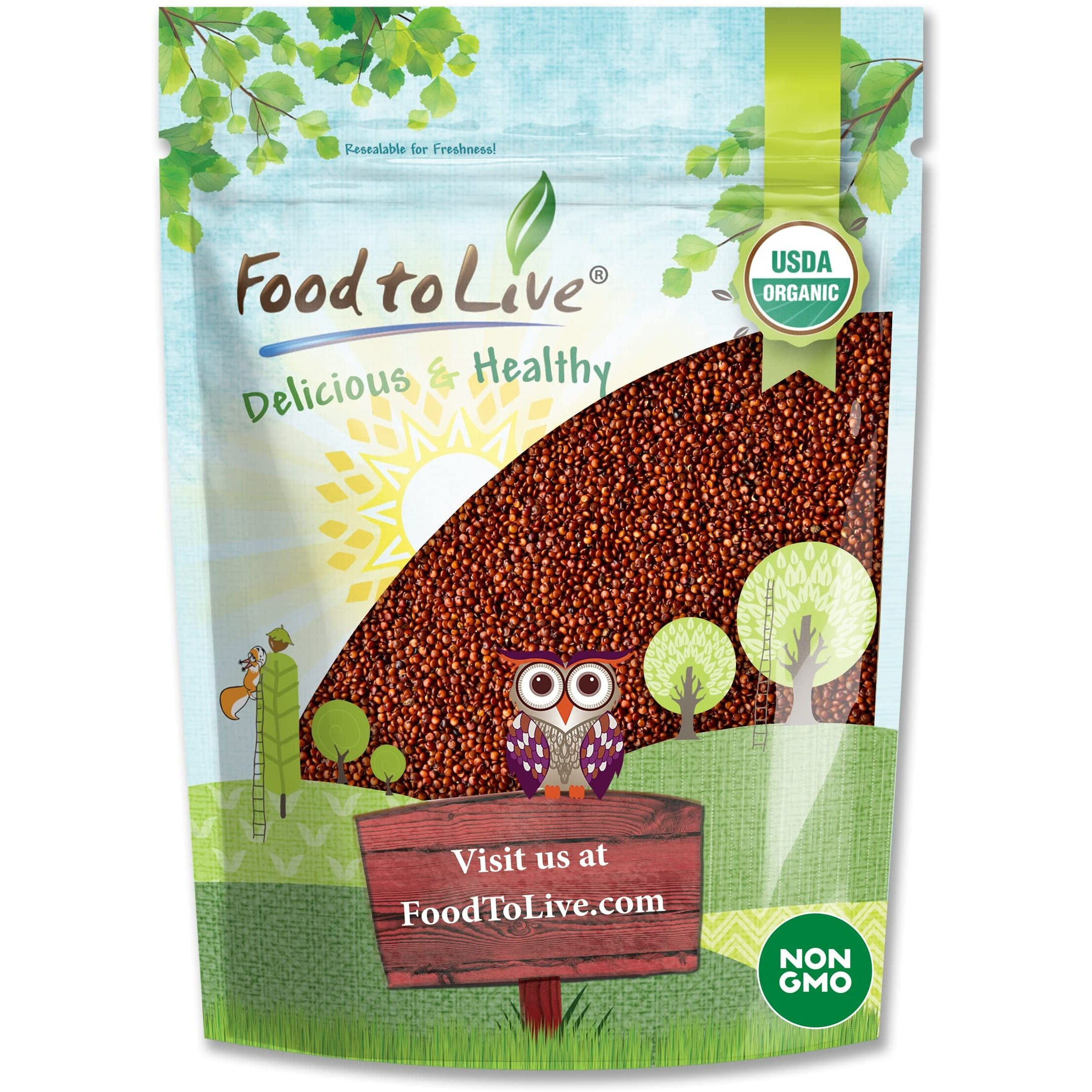 Food To Live - Organic Red Quinoa, 3 Pounds Non-Gmo, Whole Grain, Kosher, Vegan, Sirtfood, Bulk. Rich In Essential Amino Acids, Protein. Quick-Cooking Grain. Great Replacement For Rice, Pastas.