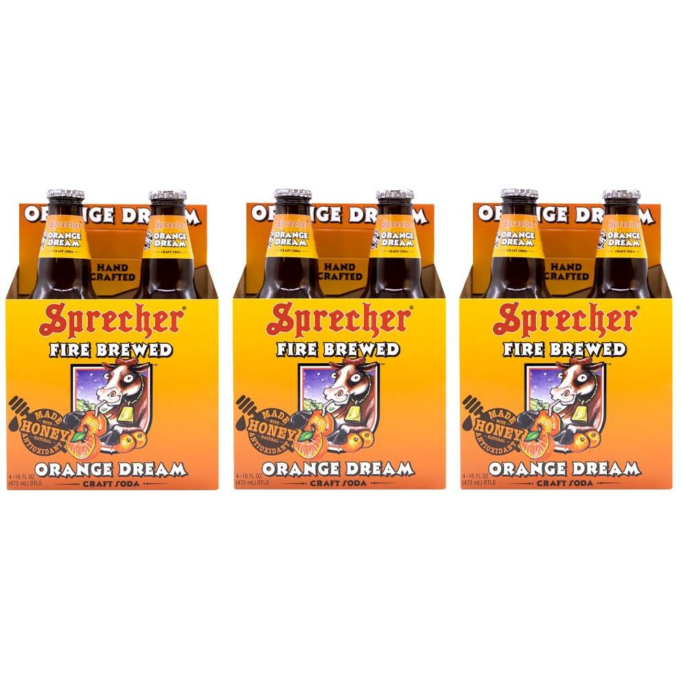 Sprecher Orange Dream, Great Tasting, Hand Crafted, Fire-Brewed, Gourmet, Craft Soda, 16Oz Glass Bottles- 12 Pack