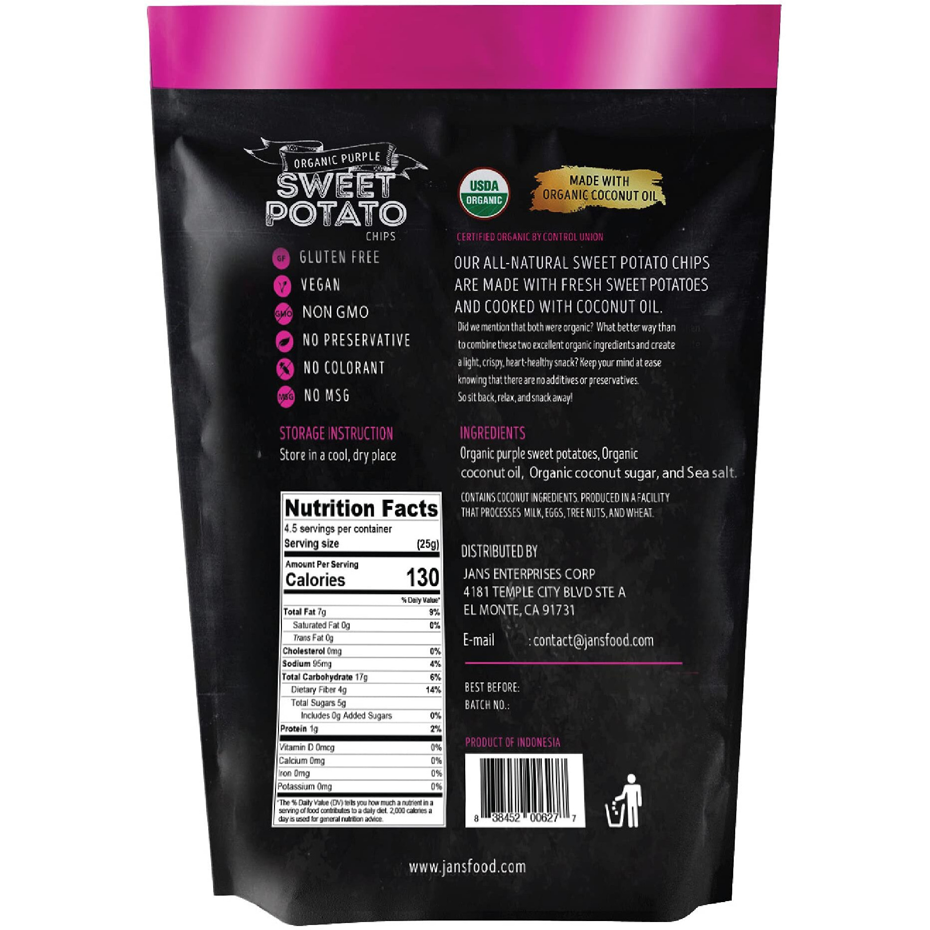 Jans Organic Sweet Potato Chips (Purple, 4.0 Oz)