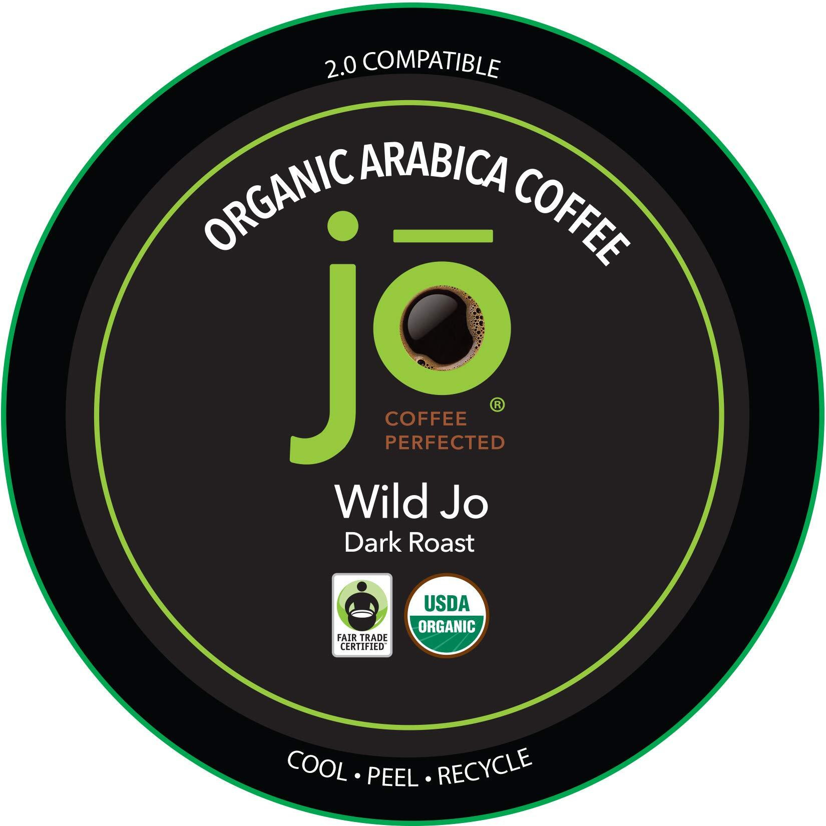 Wild Jo 24 Cups Dark French Roast Organic Coffee For Keurig K-Cup Compatible Brewers, Fresh Seal Single Serve Cups, Bold Strong Rich Wicked Good, Fair Trade Certified, Kosher, Non-Gmo, Gluten Free