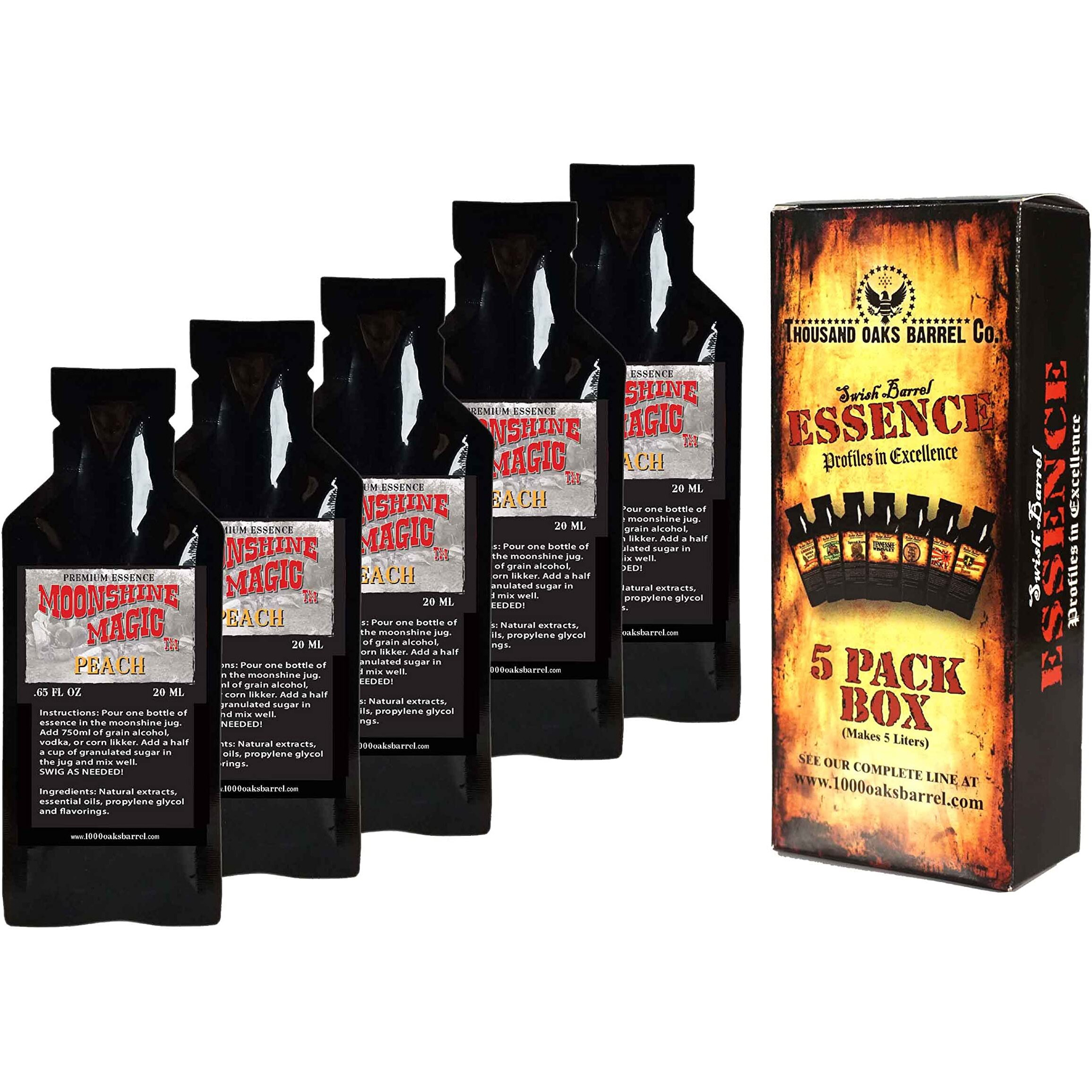 Peach Moonshine Essence | Moonshine Magic Refills | Thousand Oaks Barrel Co. | Gourmet Flavor For Barrel Aged Cocktails Mixers And Cooking | 20Ml 5-Pack