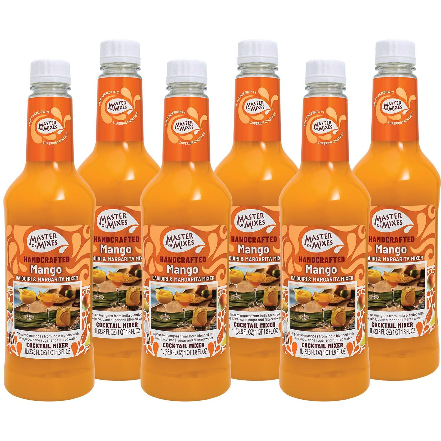 Master Of Mixes Mango Daiquiri / Margarita Drink Mix, Ready To Use, 1 Liter Bottle (33.8 Fl Oz), Pack Of 6