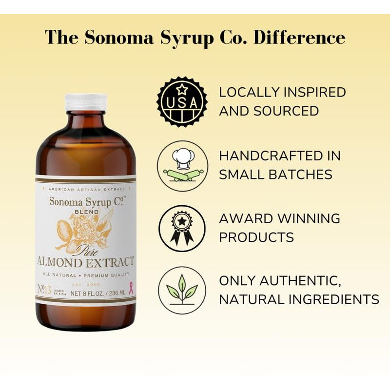Sonoma Syrup Co Pure Almond Extract, 8 Fl Oz For Baking