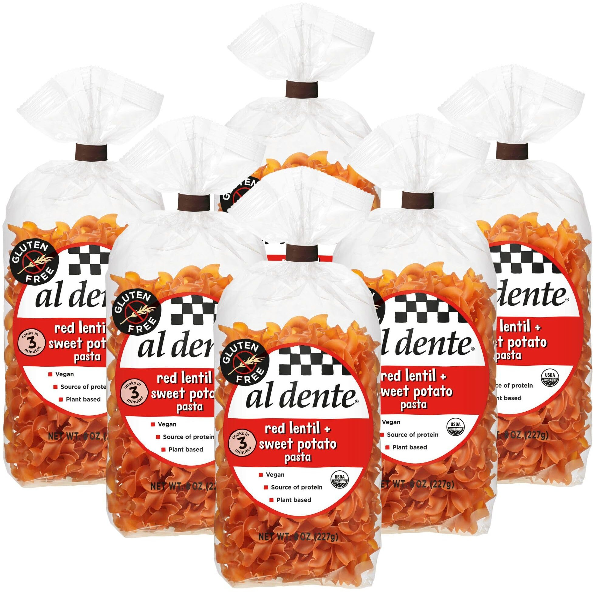 Al Dente Plant Based Pasta Red Lentil + Sweet Potato, 8 Ounce (Pack Of 6)