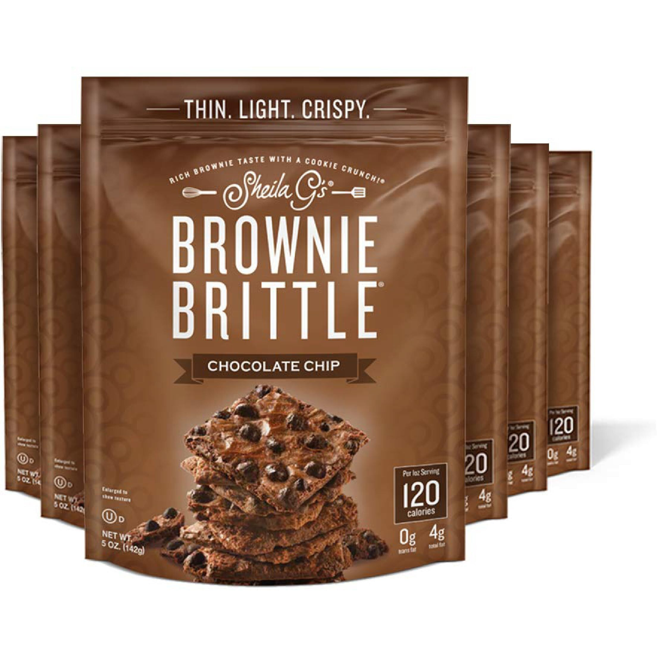 Sheila G's Brownie Brittle - Original Chocolate Chip Thin And Crispy Sweet Snacks (Pack Of 6, 5 Oz), Rich Gourmet Brownie Bites Dessert
