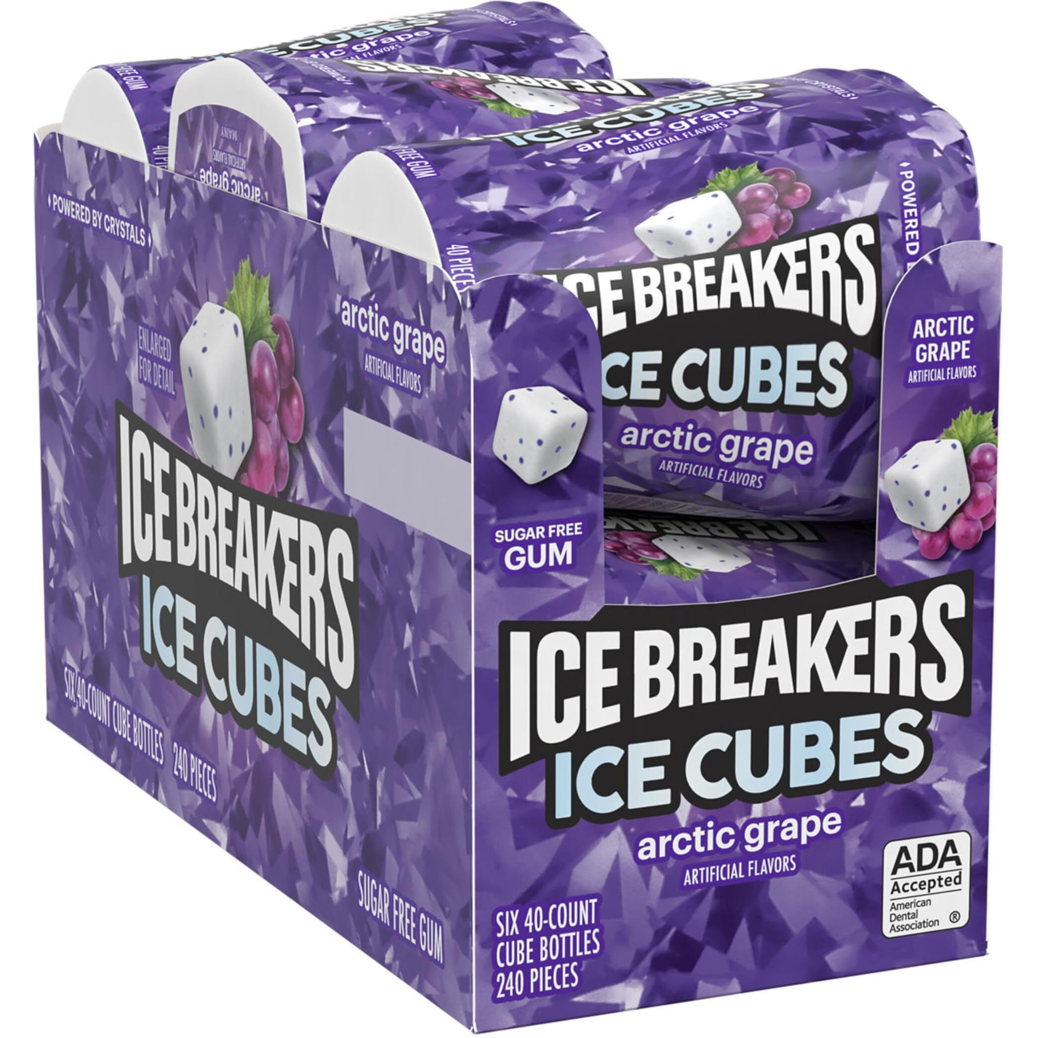 Ice Breakers Ice Cubes Arctic Grape Sugar Free Chewing Gum Bottles, 3.24 Oz (6 Count, 40 Pieces)