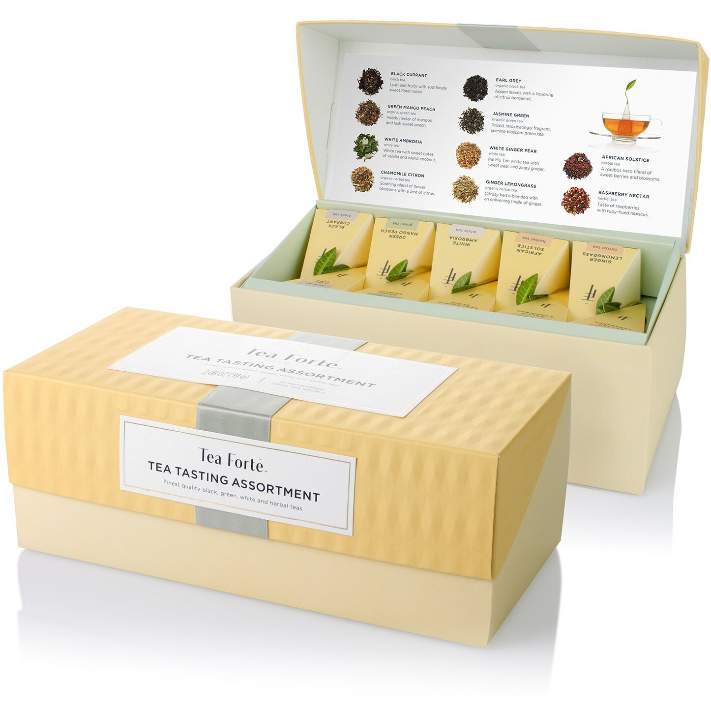 Tea Forte Presentation Box, Tea Sampler Gift Set, Assorted Variety Handcrafted Pyramid Infuser Bags (Asst Tea Tasting), 20 Count (Pack Of 1)