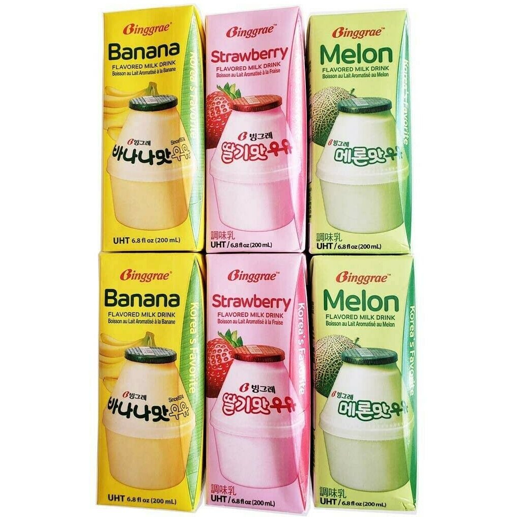 Binggrae Variety Banana, Strawberry, Melon Flavored Milk Drink 6 Packs