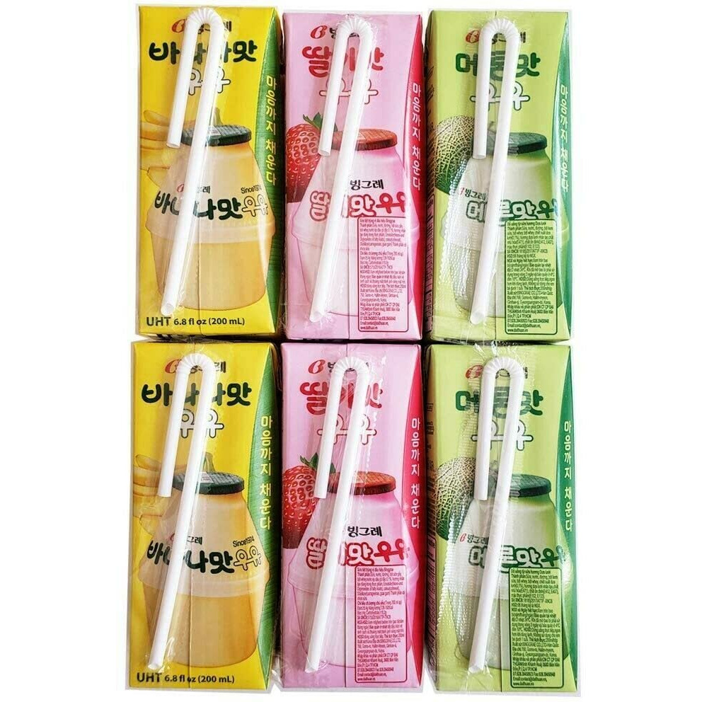 Binggrae Variety Banana, Strawberry, Melon Flavored Milk Drink 6 Packs