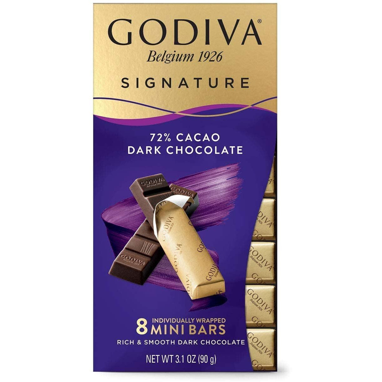 Godiva Chocolatier Chocolate Signature Mini Bars,72% Cacao Dark, 3.1 Ounce (Pack Of 12)