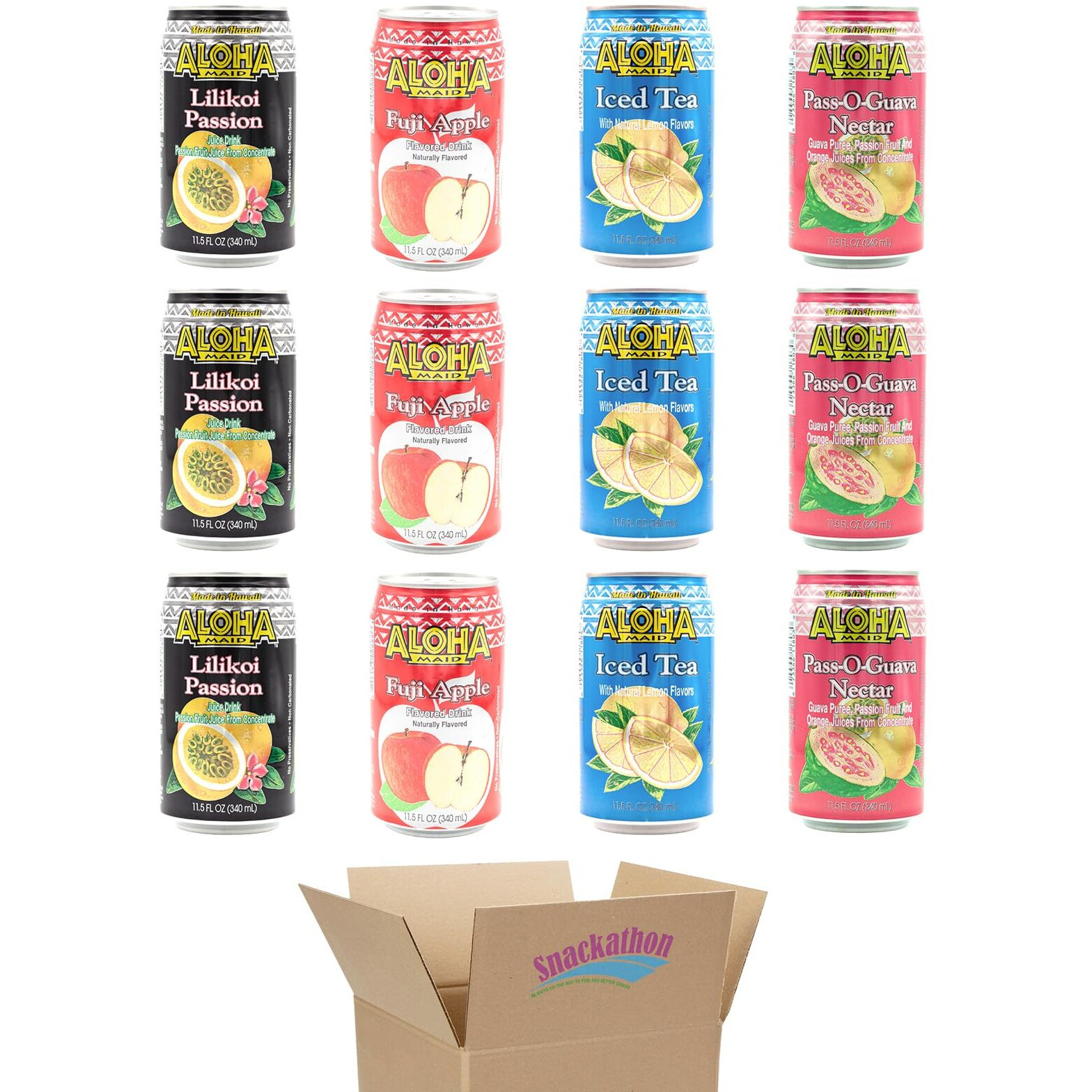 Aloha Maid Drinks, Signature Variety, 3 Cans Per Flavor, Total 12 Cans