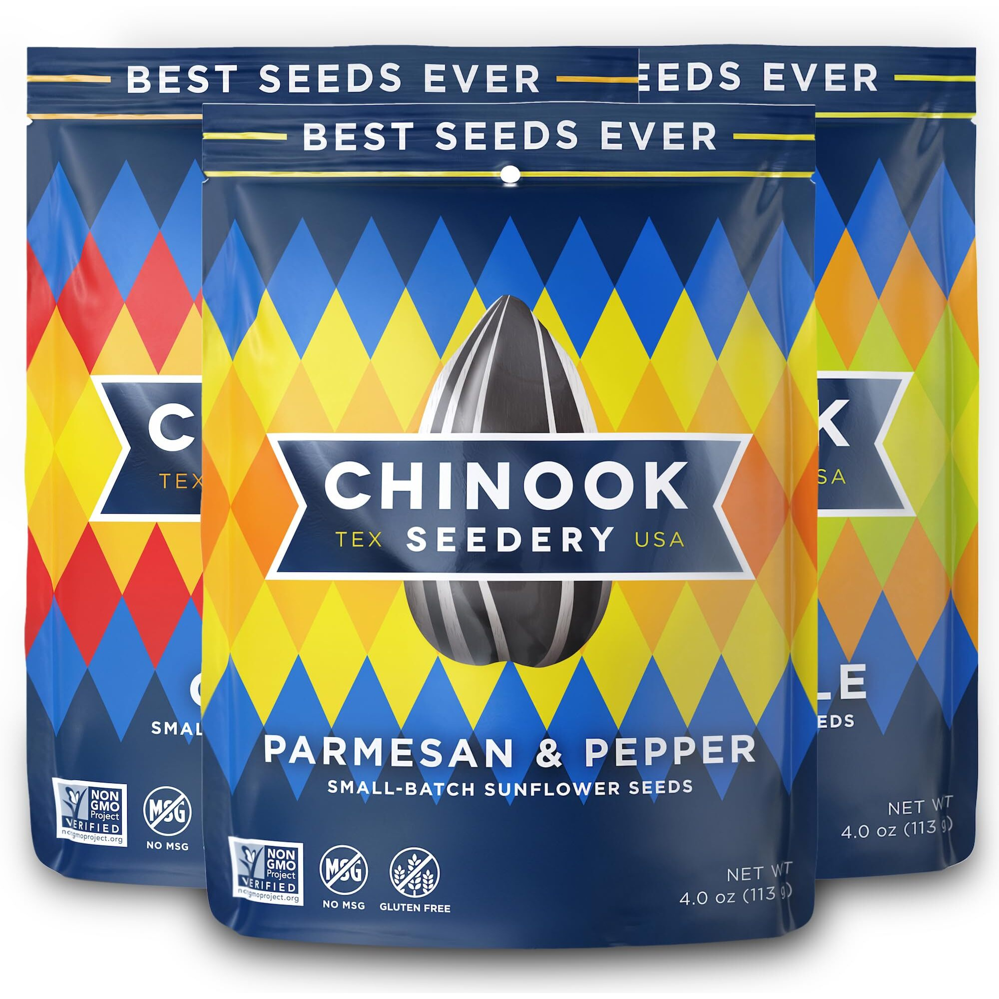 Chinook Seedery Roasted Sunflower Seeds - Jumbo Seeds Keto Snacks - Best For Snack Packs - Gluten Free, Non Gmo Snack Food Gifts - 4 Ounce (Pack Of 3) - Chinook Faves Variety Pack