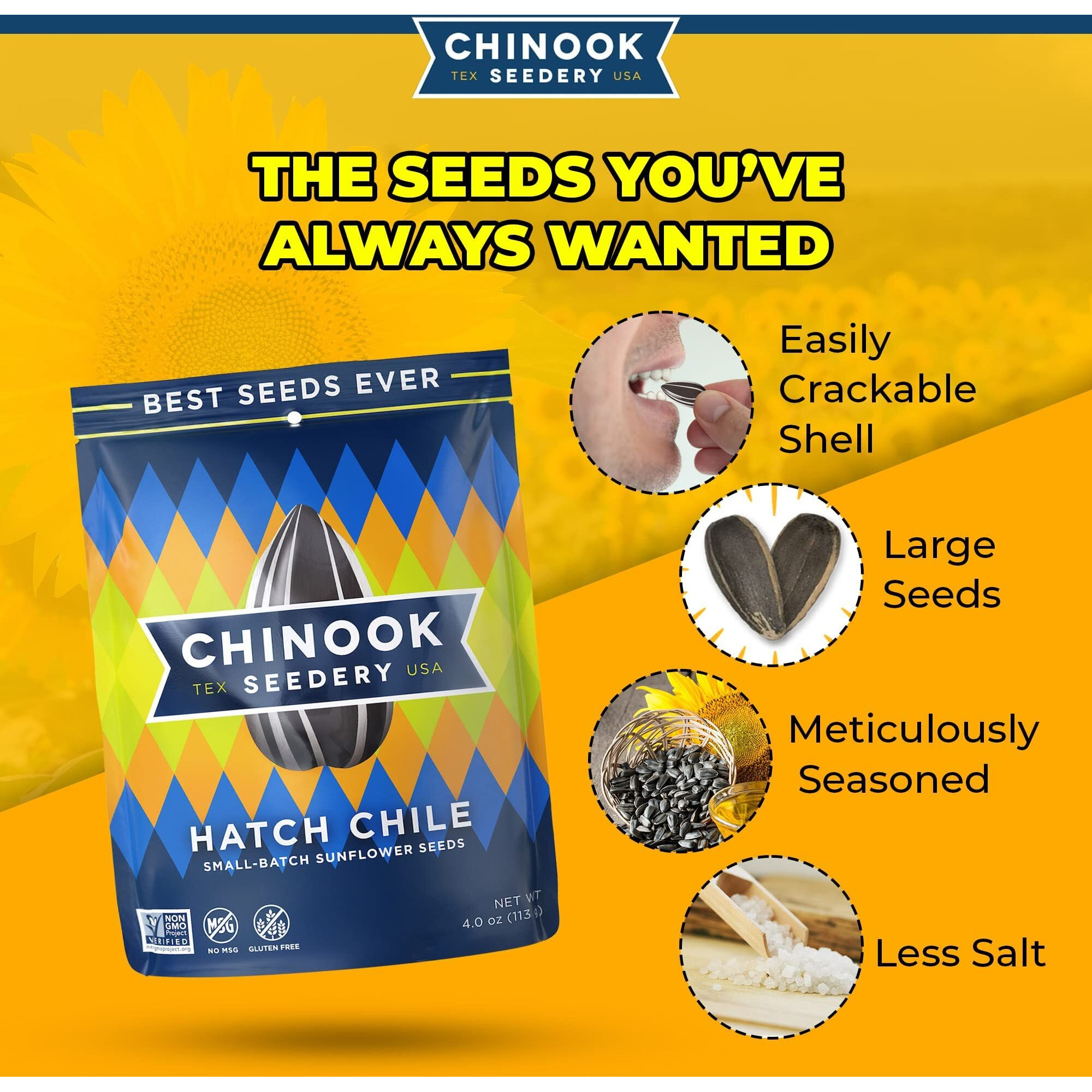 Chinook Seedery Roasted Sunflower Seeds - Jumbo Seeds Keto Snacks - Best For Snack Packs - Gluten Free, Non Gmo Snack Food Gifts - 4 Ounce (Pack Of 3) - Chinook Faves Variety Pack