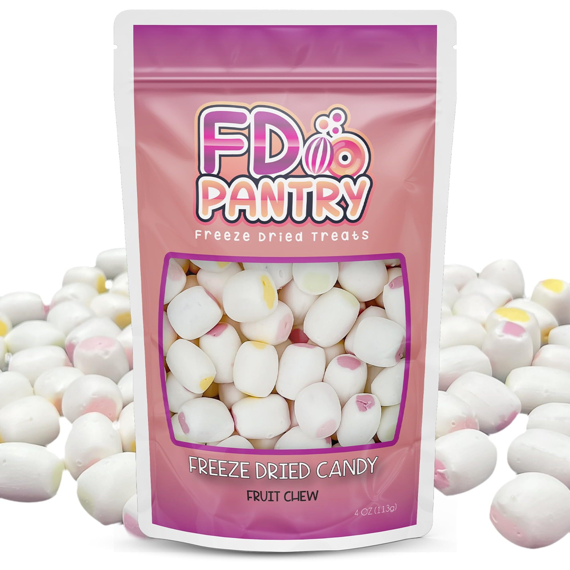 Freeze Dried Fruit Chews Crunchy Candy - 4 Oz Bag (Fruit Chews) - Strawberry, Green Apple, Mango, & Grape Treat Gift Snack Bag Variety Sampler Pack Assortment