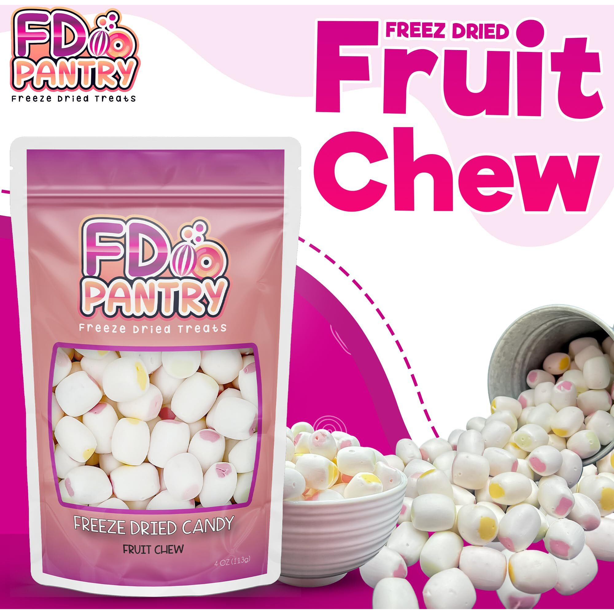 Freeze Dried Fruit Chews Crunchy Candy - 4 Oz Bag (Fruit Chews) - Strawberry, Green Apple, Mango, & Grape Treat Gift Snack Bag Variety Sampler Pack Assortment