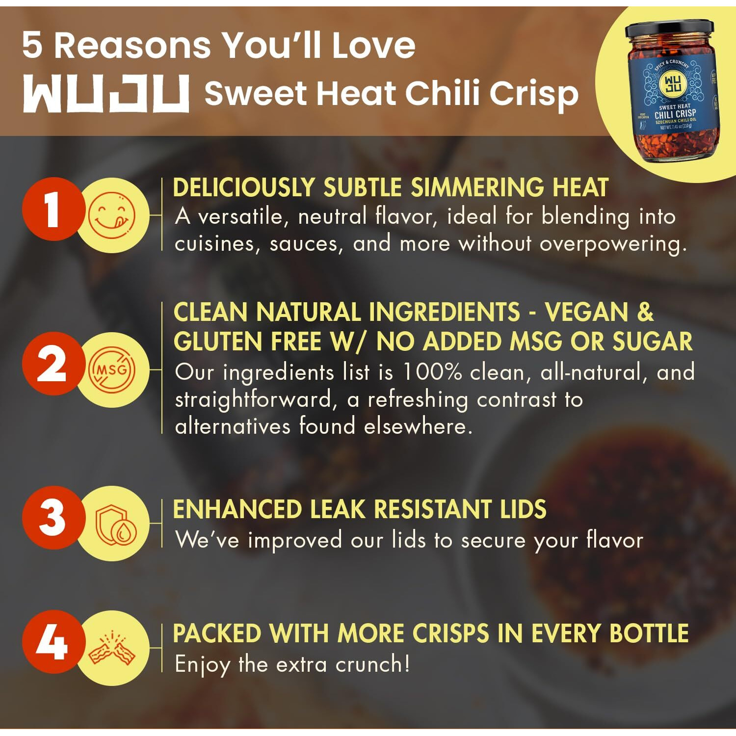 Wuju Sweet Chili Crisp - Crunchy Spicy Peppers, Chilies, Garlic Crisps, Sesame Seed In Szechuan Chili Oil, For Recipes, Toppings - 7.41 Ounce - 1 Pack