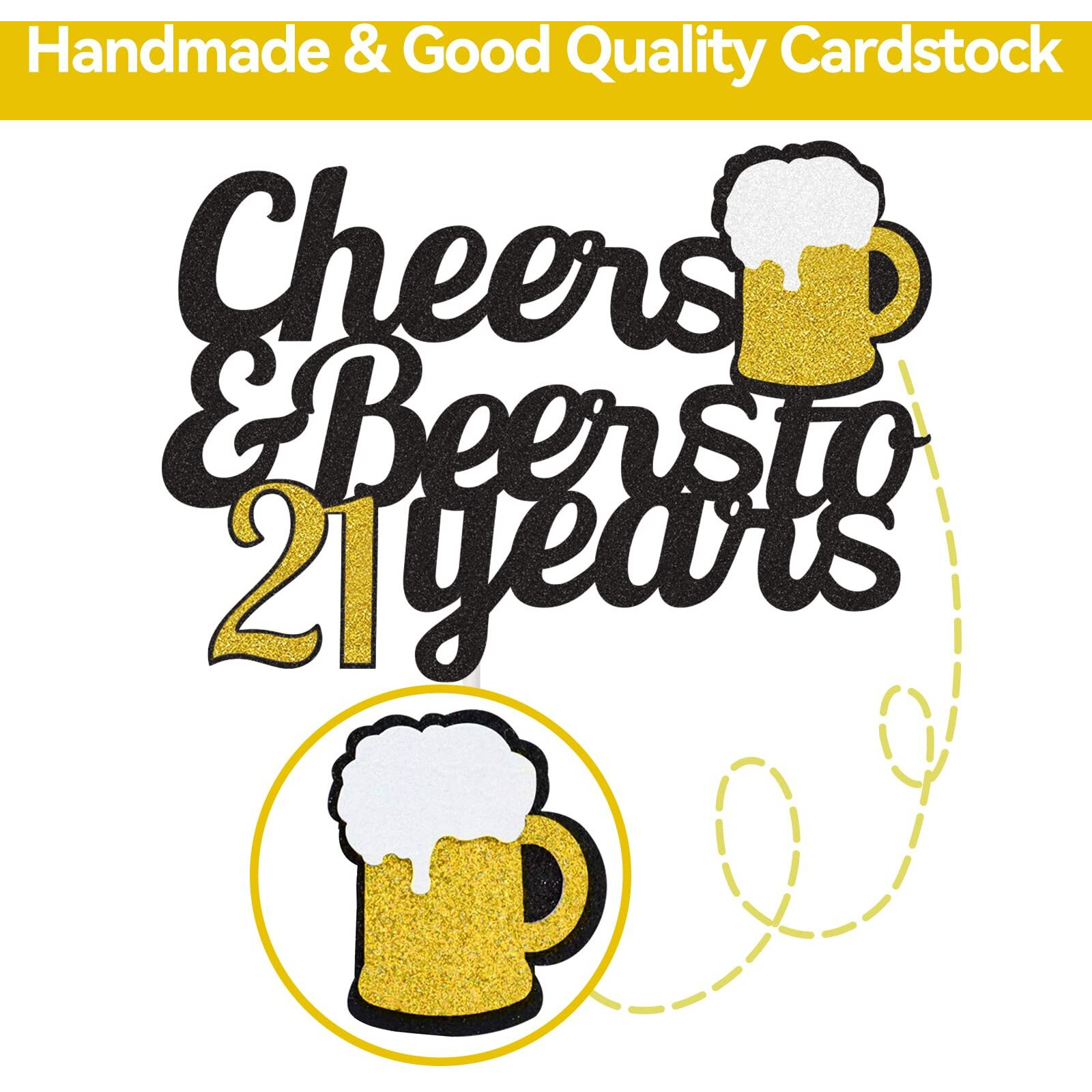 Cheers To 21 Years Cake Topper, Happy 21St Birthday Cake Topper, 21Th Anniversary Birthday Party Supplies Black And Gold Glitter Decorations Double Sided