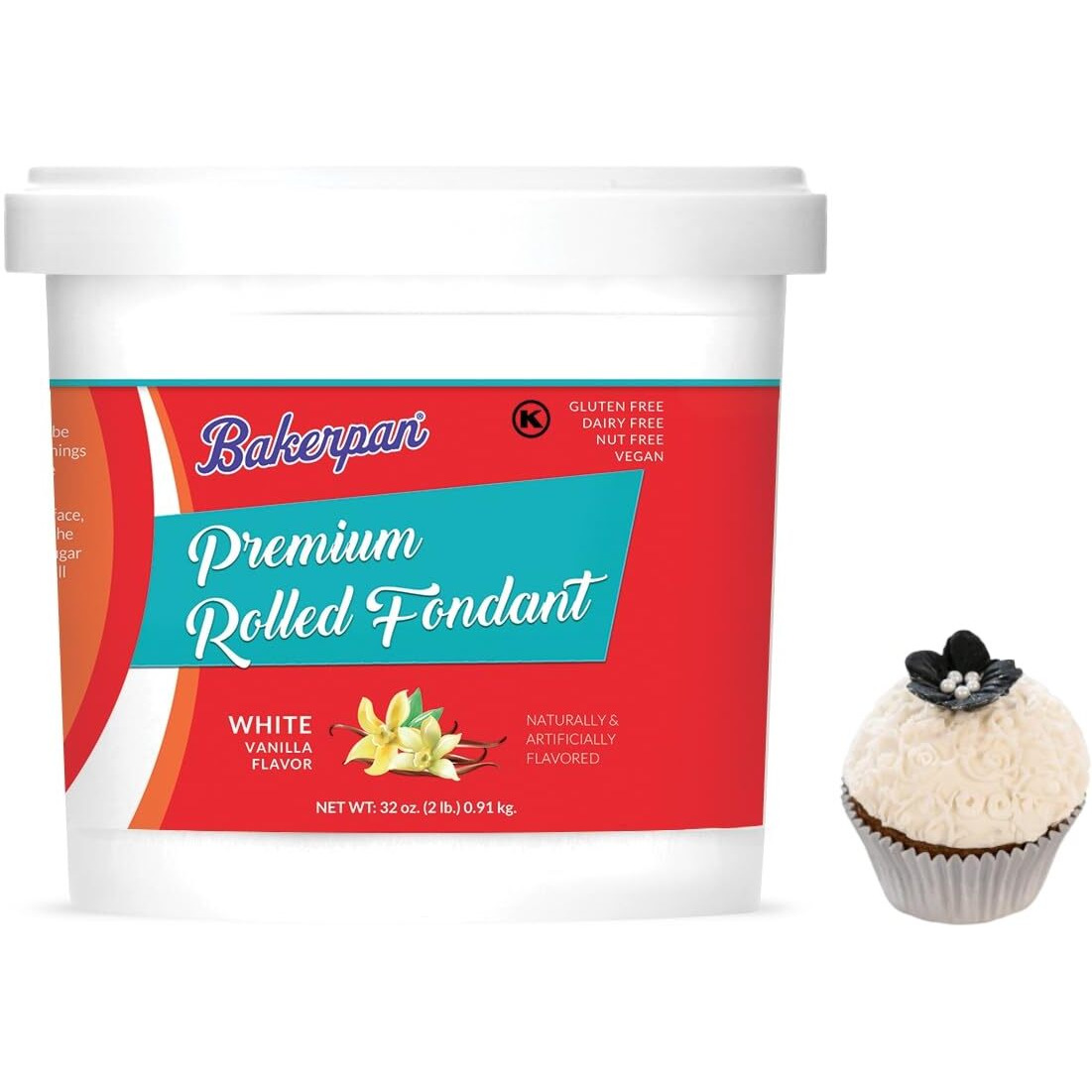 Bakerpan Premium Rolled White Fondant For Cake Decorating - 2 Pounds, Vanilla Flavor