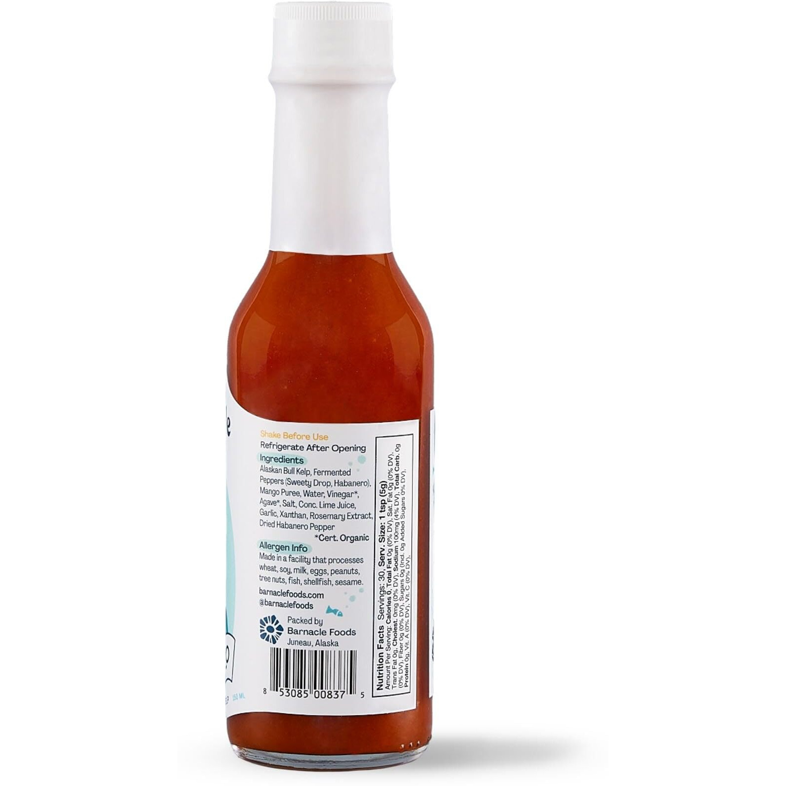 Barnacle Foods Habanero Bull Kelp Hot Sauce - Made In Alaska - Kelp & Peppers, Delicious Savory Flavor & Heat, Packed With Vitamins & Minerals, Great For Dipping & Pouring - 1 Pack