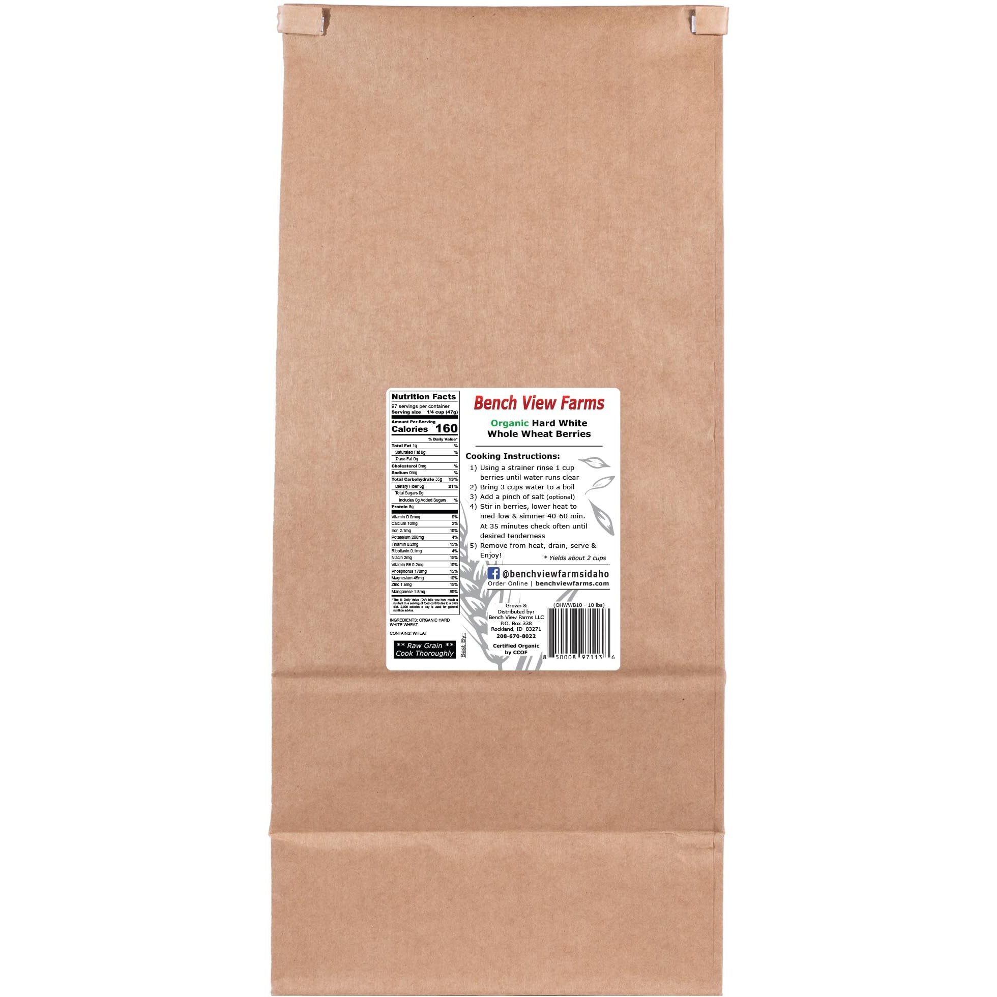 Organic Hard White Wheat Berries - 10Lbs