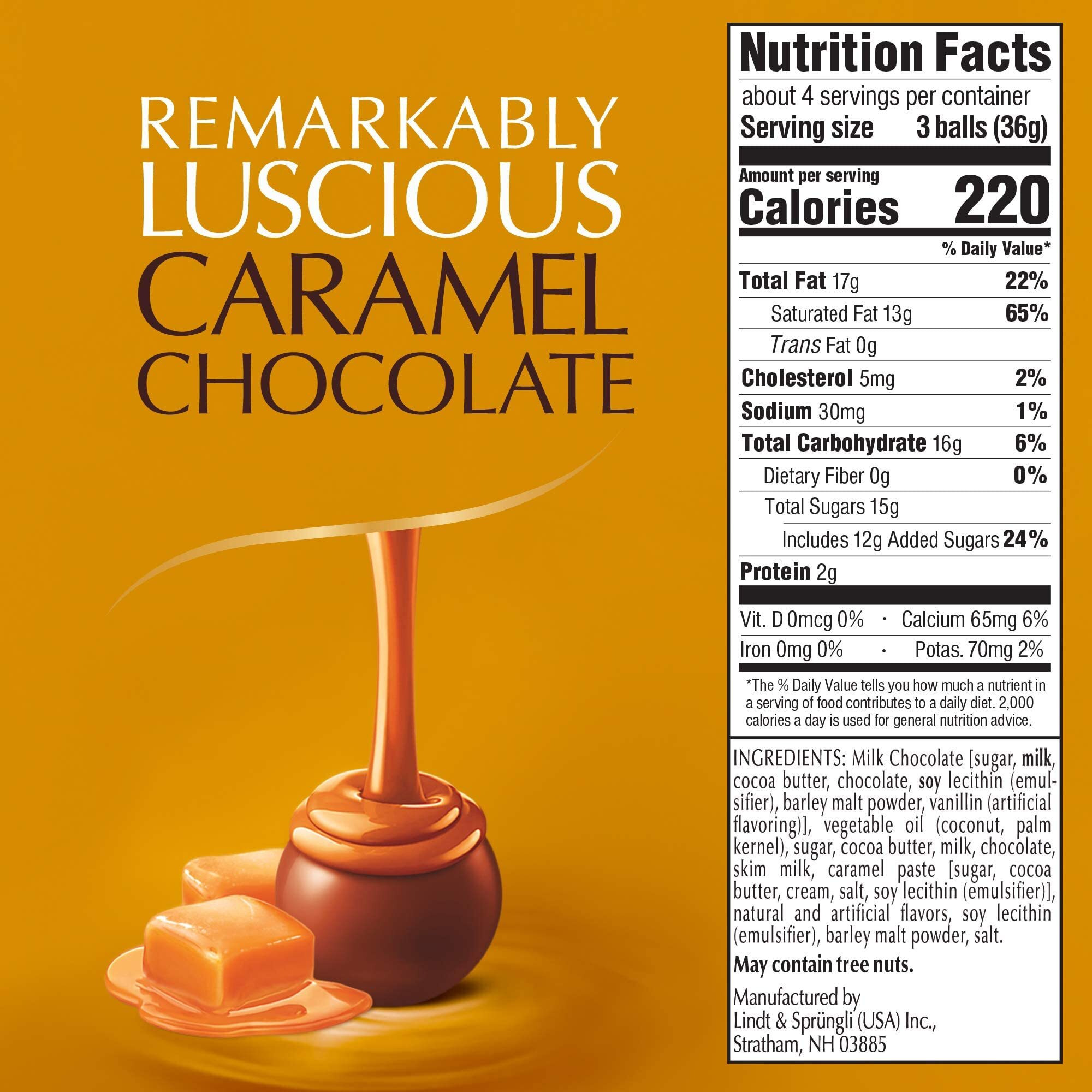 Lindt Lindor Caramel Milk Chocolate Truffles, Kosher, 5.1 Ounce
