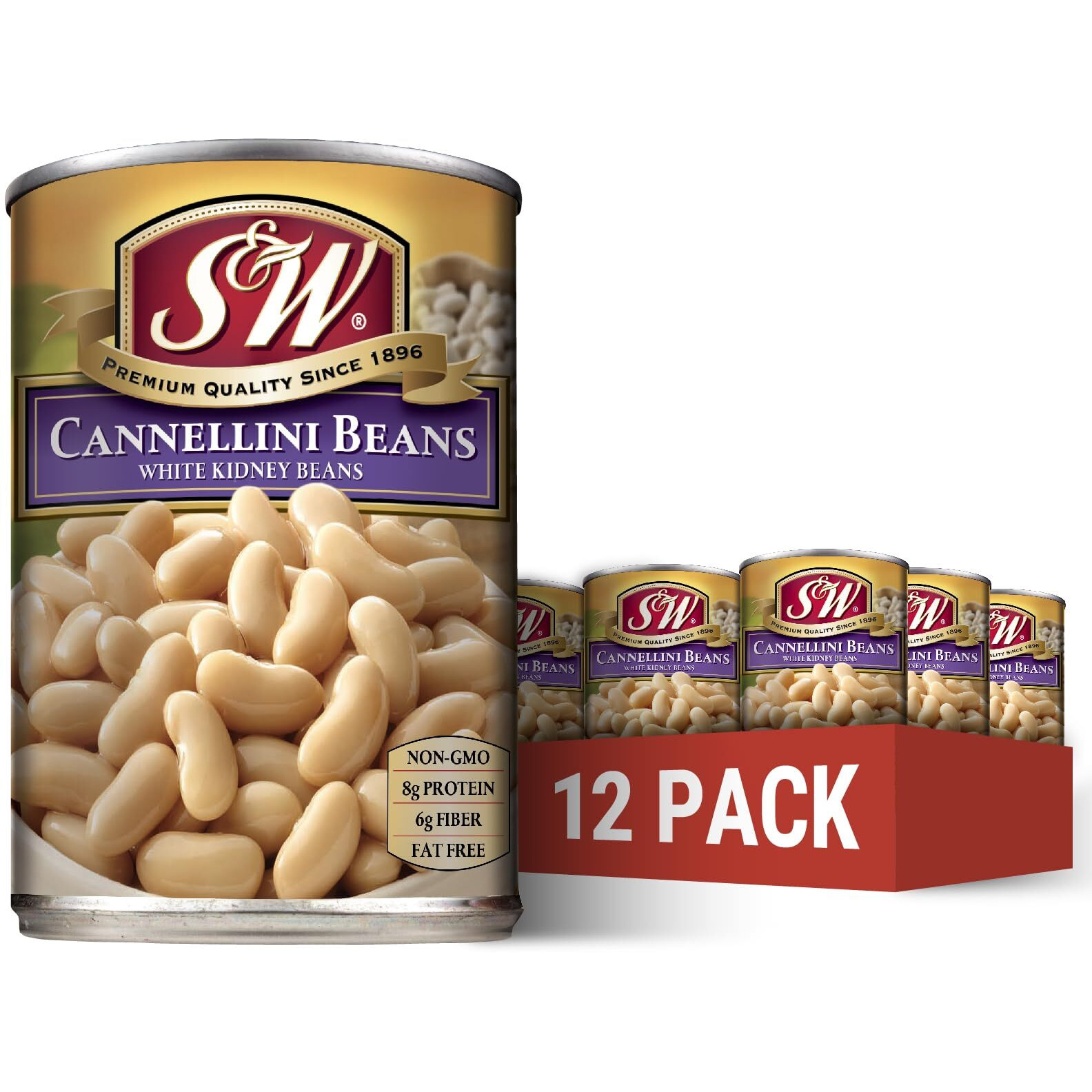 S & W Cannellini Beans (12 Pack), Vegan, Non-Gmo, Natural Gluten-Free Bean, Sourced And Packaged In The Usa (15 Ounce Can)