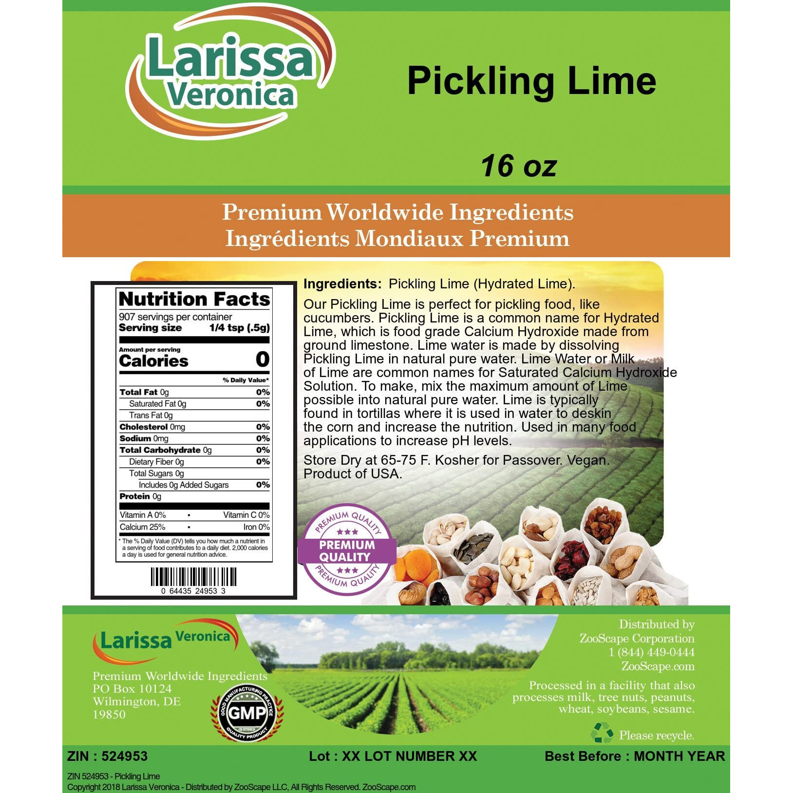 Pickling Lime (16 Oz, Zin 524953) - 2 Pack