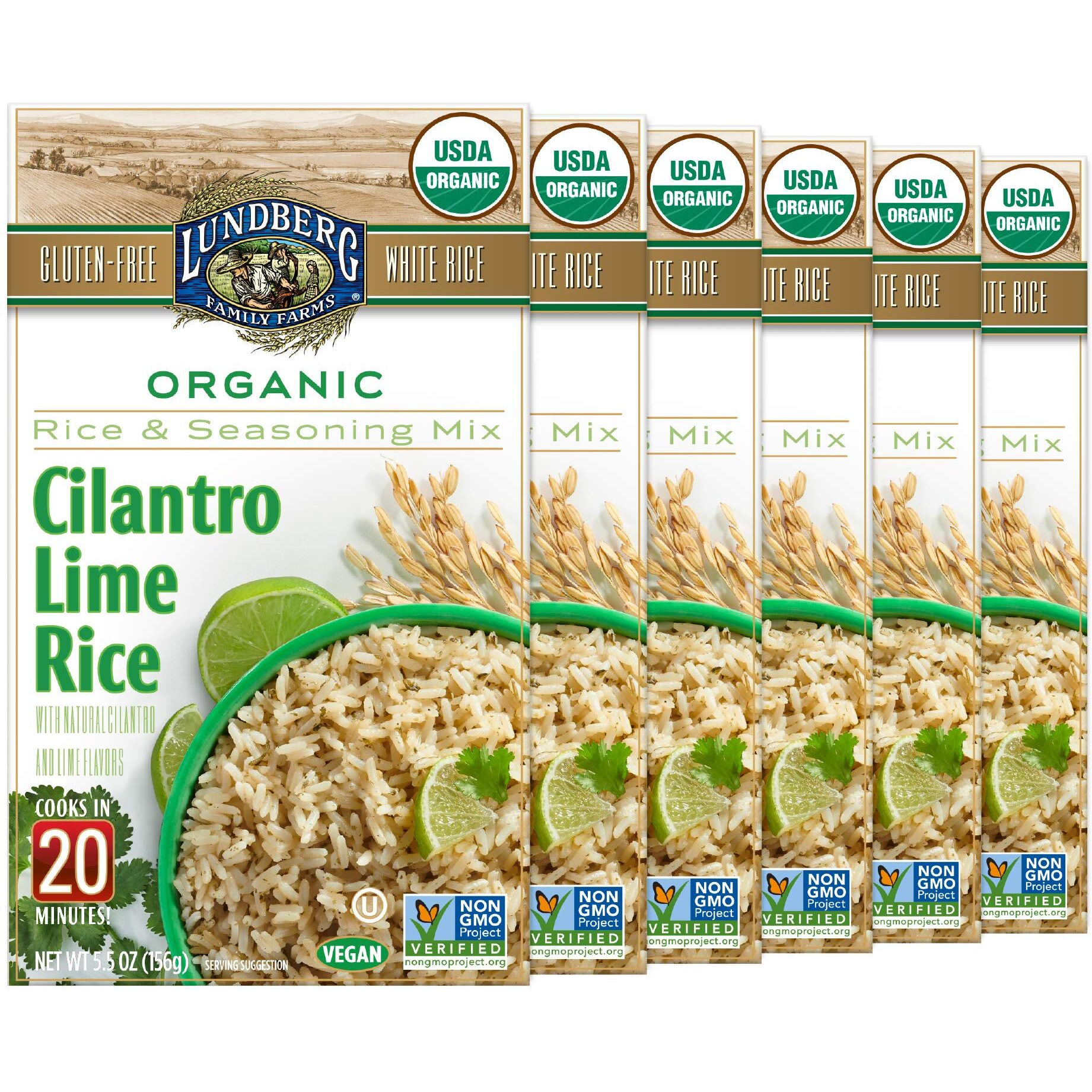 Lundberg Organic Cilantro Lime Rice Pilaf, 5.5 Oz (Pack Of 6), Gluten-Free, Vegan, 20 Minute Cook Time