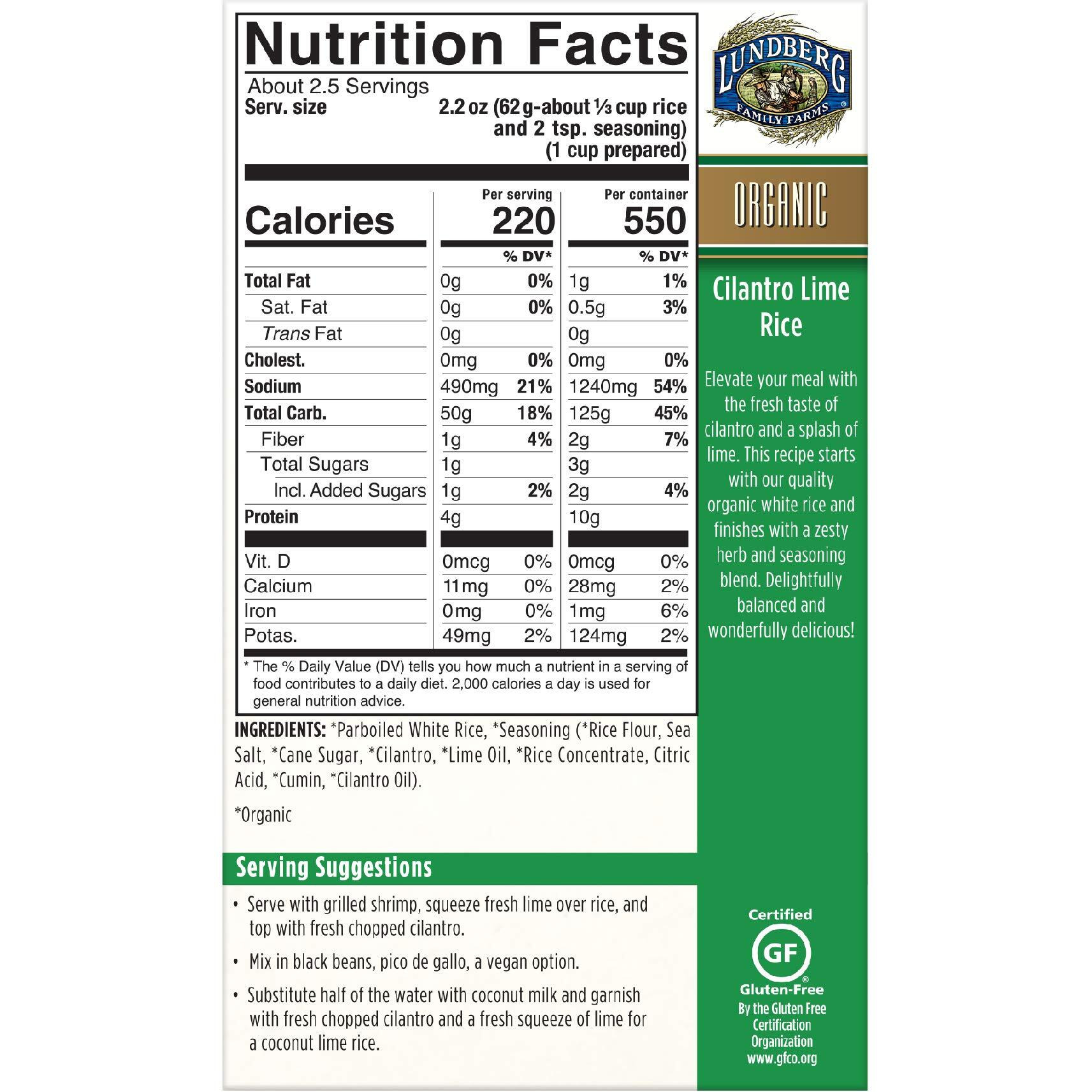 Lundberg Organic Cilantro Lime Rice Pilaf, 5.5 Oz (Pack Of 6), Gluten-Free, Vegan, 20 Minute Cook Time