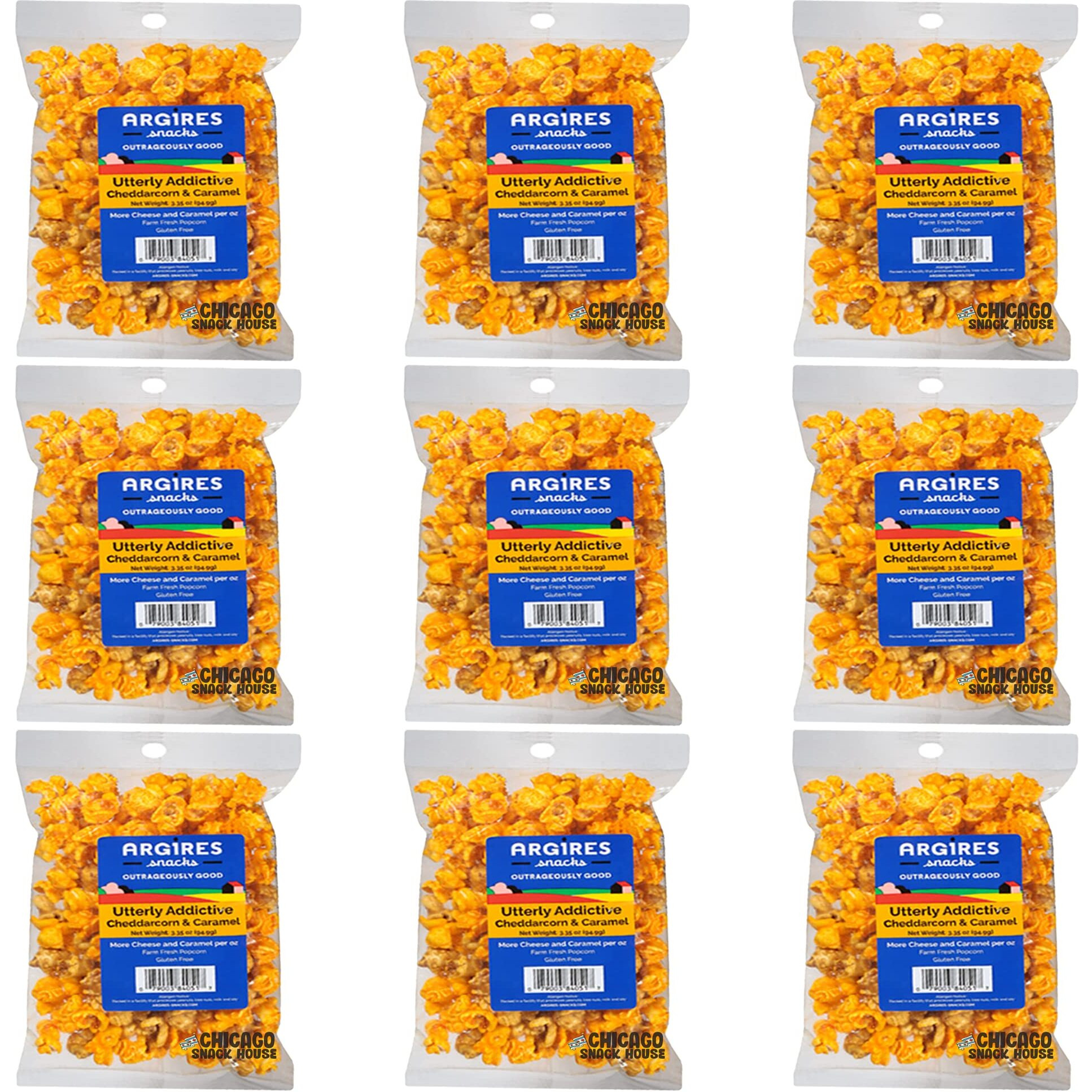 Argires Chicago Popcorn 9 Pack Cheddarcorn And Caramel Mix 3 Ounce Bags - Chicago Snack House