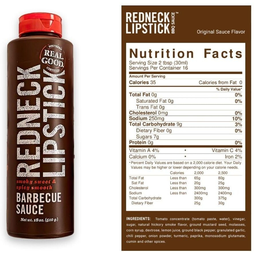 Redneck Lipstick Original Bbq Sauce, Smoky Sweet And Spicy Smooth, Ideal For All Recipe, Bbq Game With Authentic American Flavor, 1 Pack (18 Ounce)