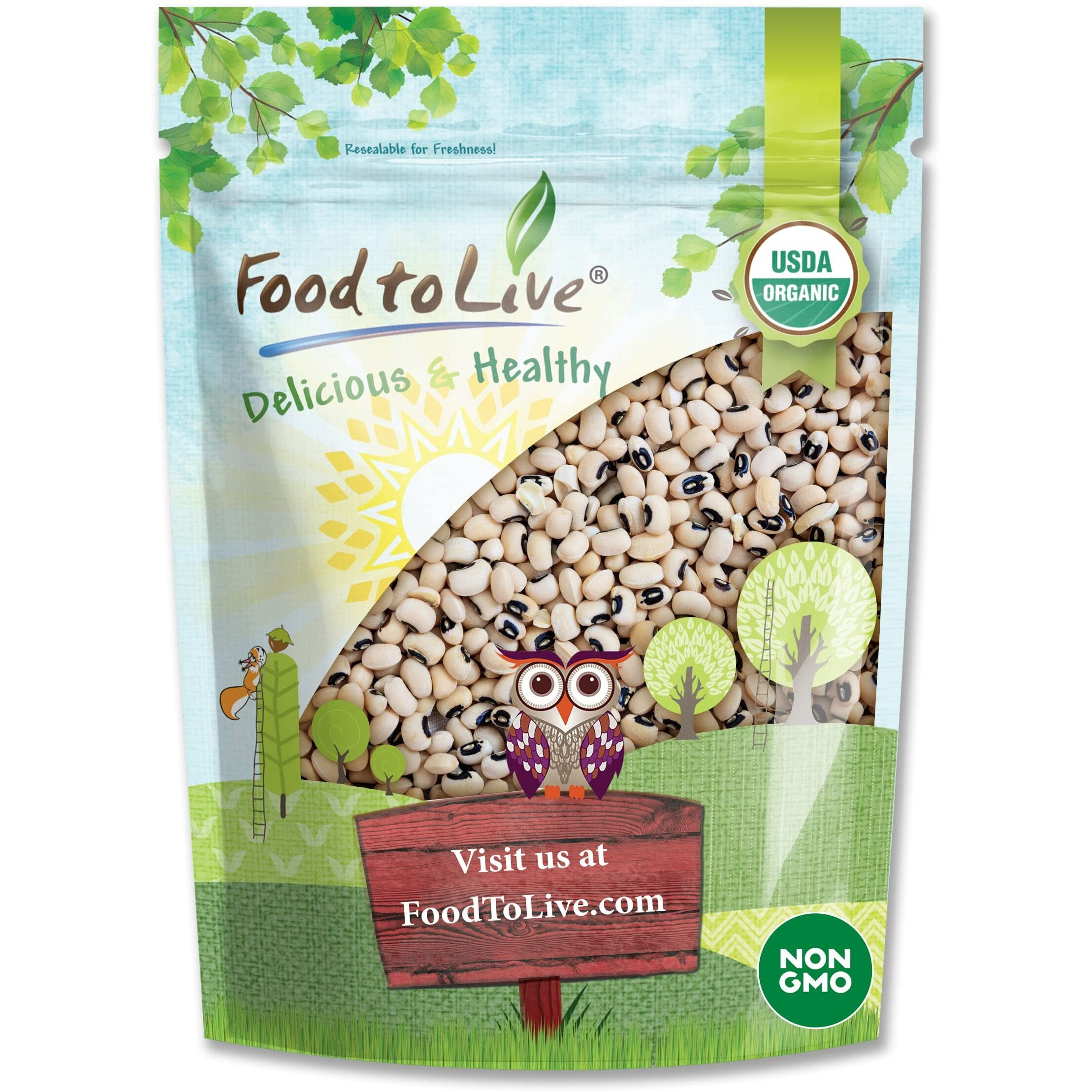 Food To Live Organic Black-Eyed Peas, 3 Pounds Raw Dried Cow Peas, Non-Gmo, Kosher, Bulk Beans, Product Of The Usa