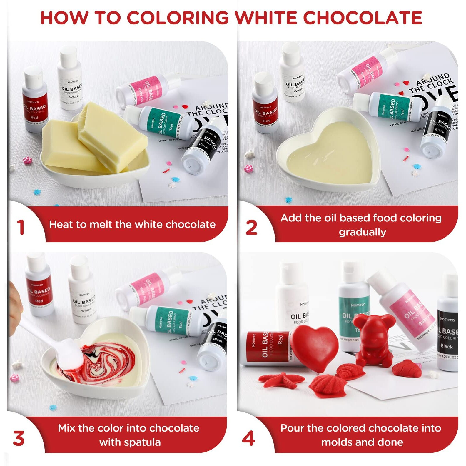 Upgraded Oil Based Food Coloring For Chocolate - 30 Milliliters Oil Red Food Color For Baking Cake Decorating, Edible Food Dye For Candy Melts Cookies Icing Fondant Meringues