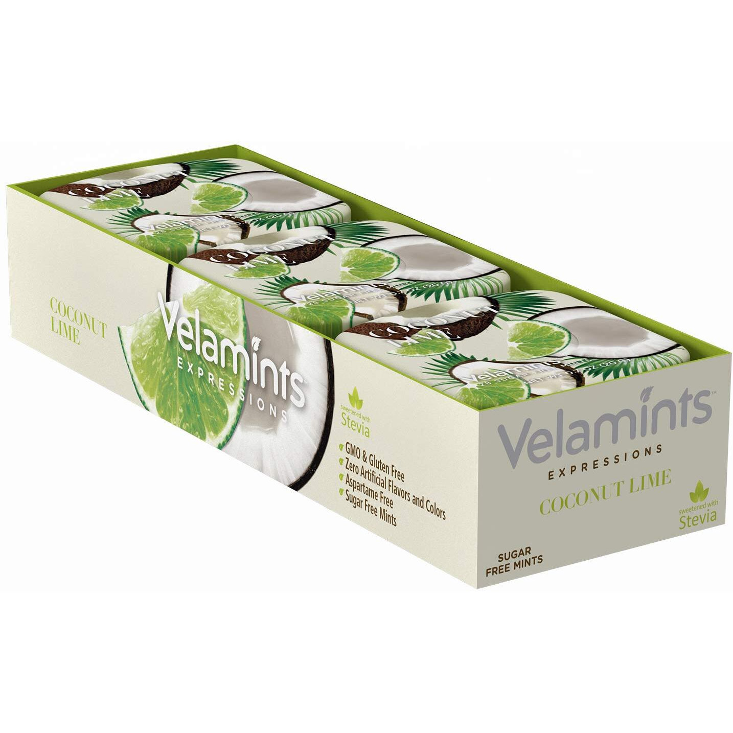 Velamints Sugar Free Mints - Breath Mints Tin Expressions Coconut Lime - Aspartame-Free Sweetened With Stevia, 20 Gram (Pack Of 6 Tins)
